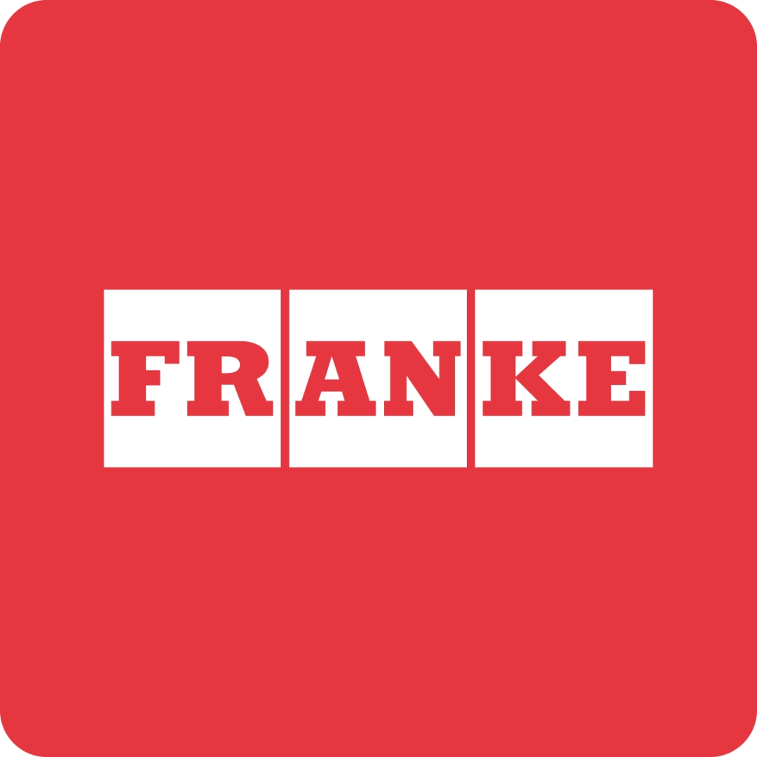 Il logo FRÄNKE su sfondo rosso.