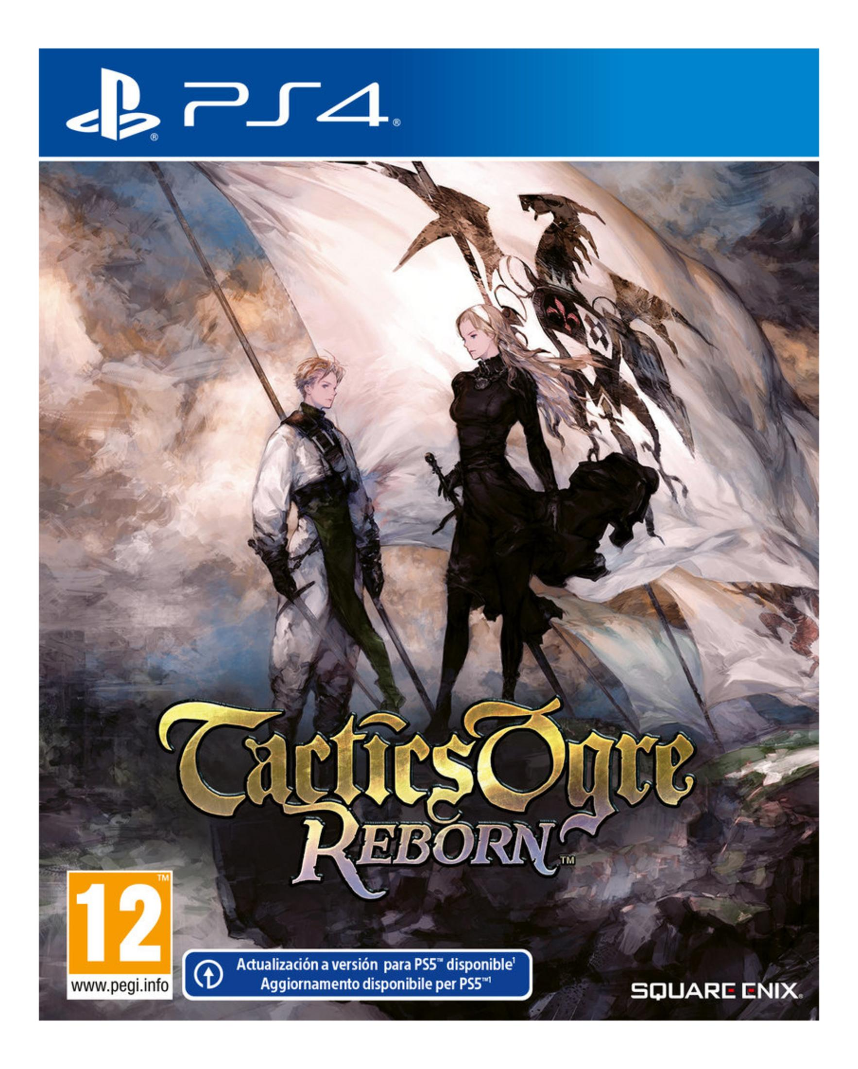 Copertina gioco PS4: Uomo e donna con spade davanti bandiere. PEGI 12.