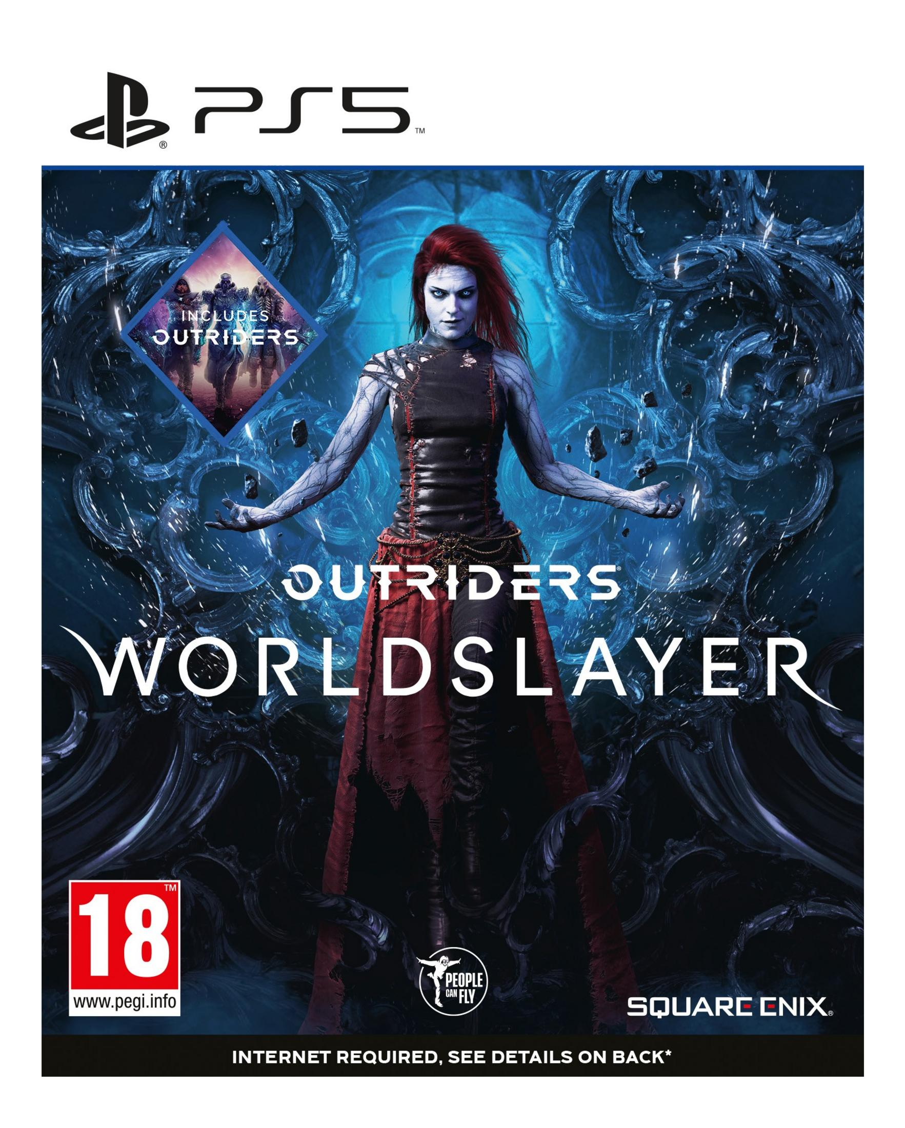 Okładka gry PS5 Outriders Worldslayer z kobietą z rudymi włosami.