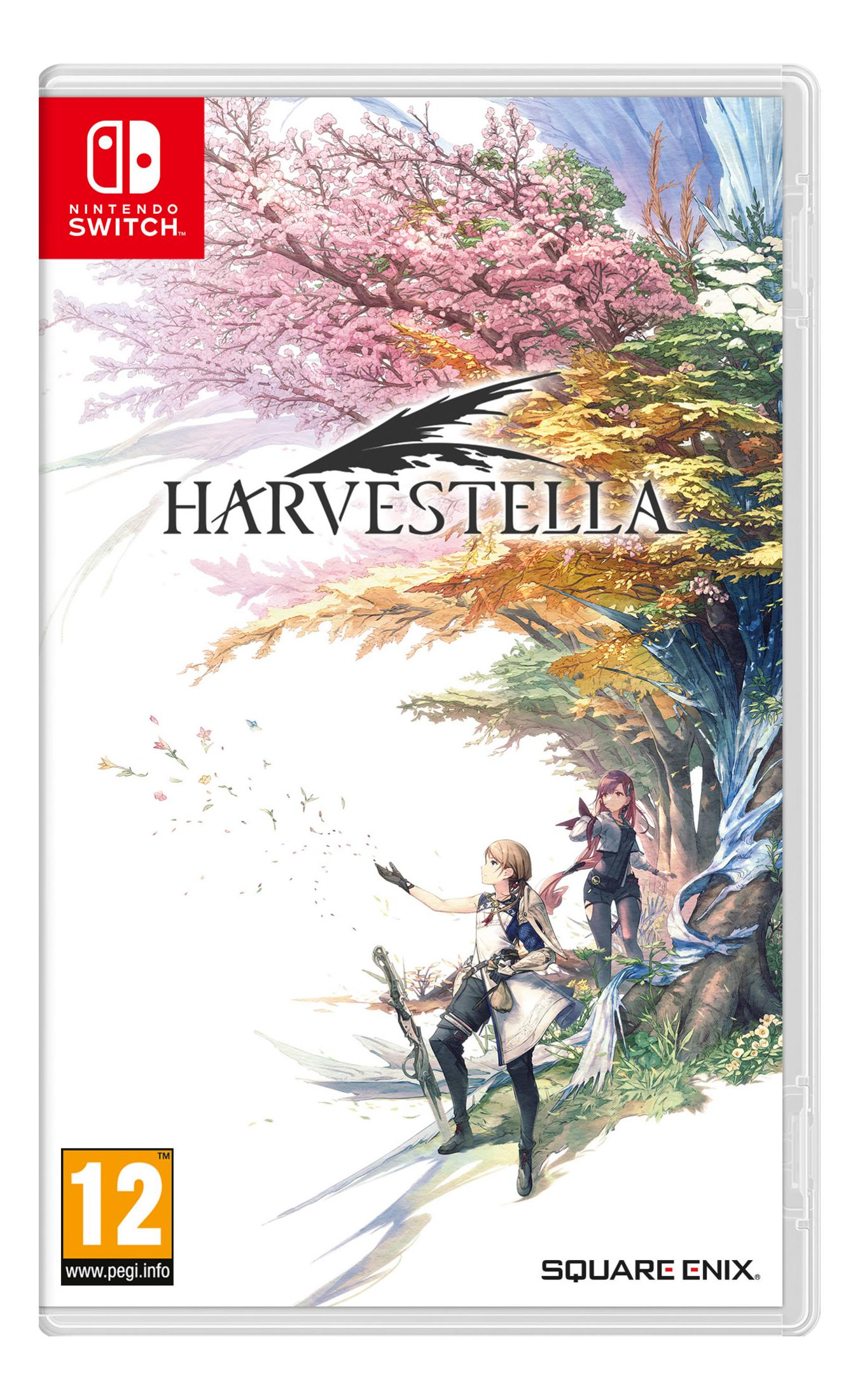 Copertina gioco Nintendo Switch con due personaggi femminili, fiori di ciliegio e foglie autunnali.