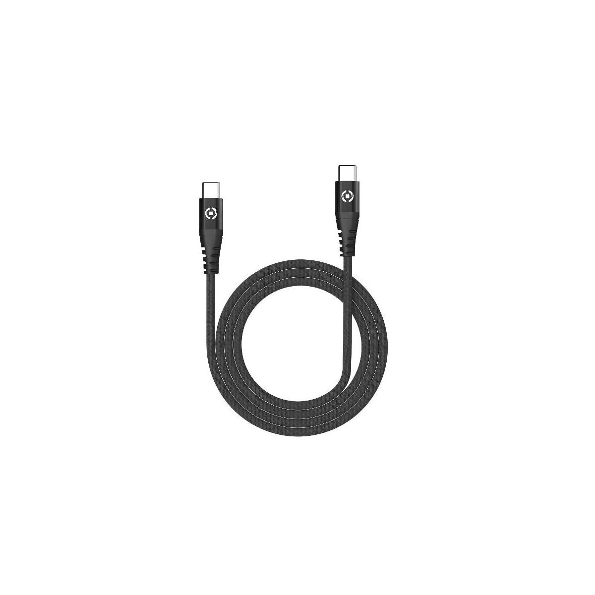 CELLY Celly USB-C to USB-C 60W Naylon Kablo Siyah Şarj Kablosu Siyah