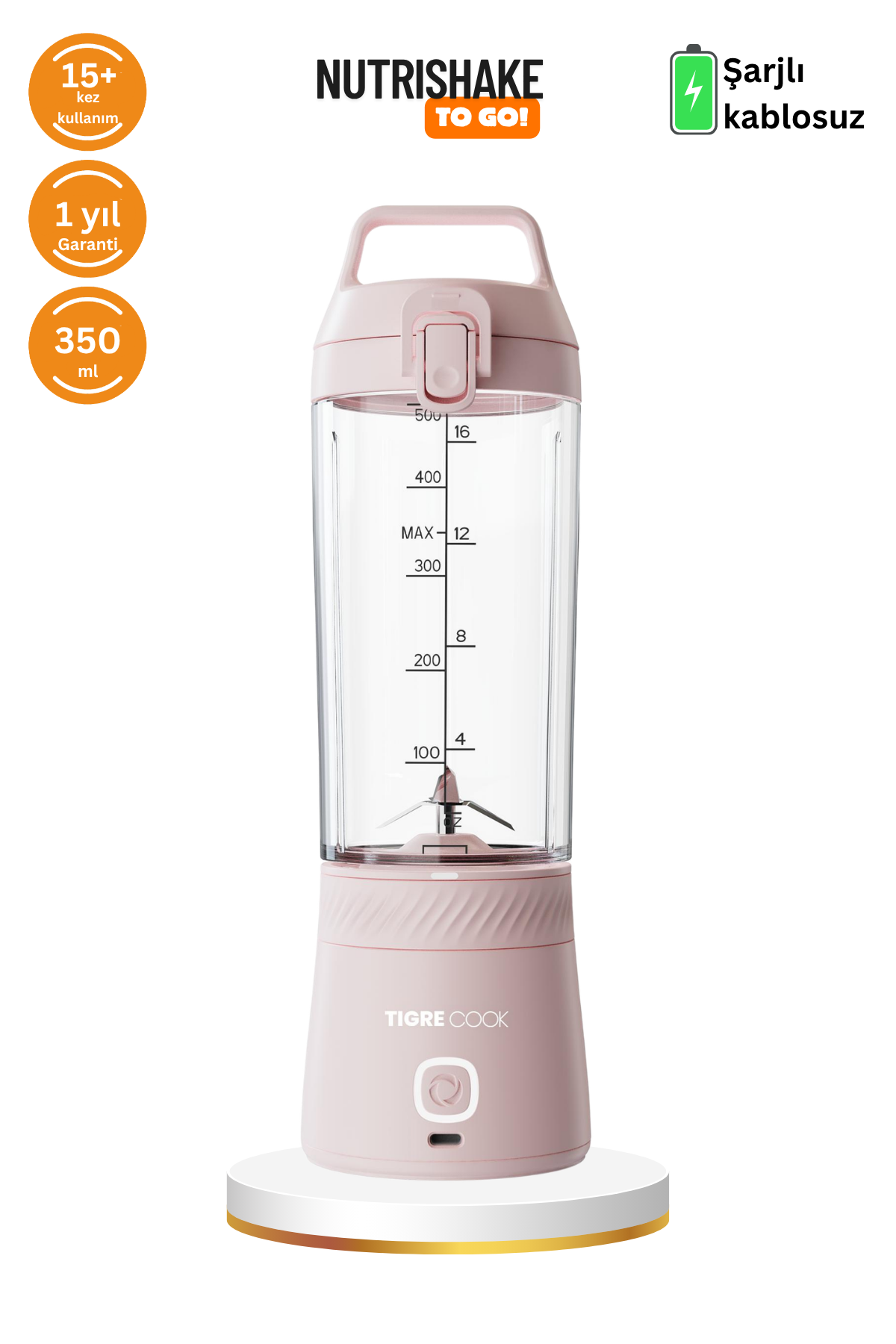 TIGRECOOK Blender Kişisel Taşınabilir Kablosuz  Güçlü Şarj Edilebilir 100 W Mikser ve Smoothie Makinesi, Pembe