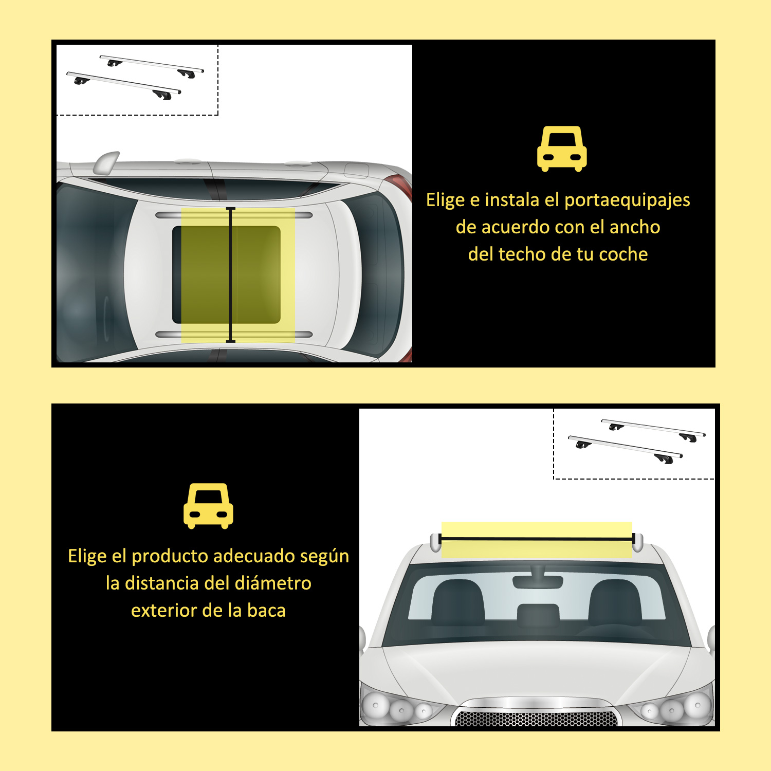 Portaequipajes de coche: elige por ancho de techo y diámetro de baca.