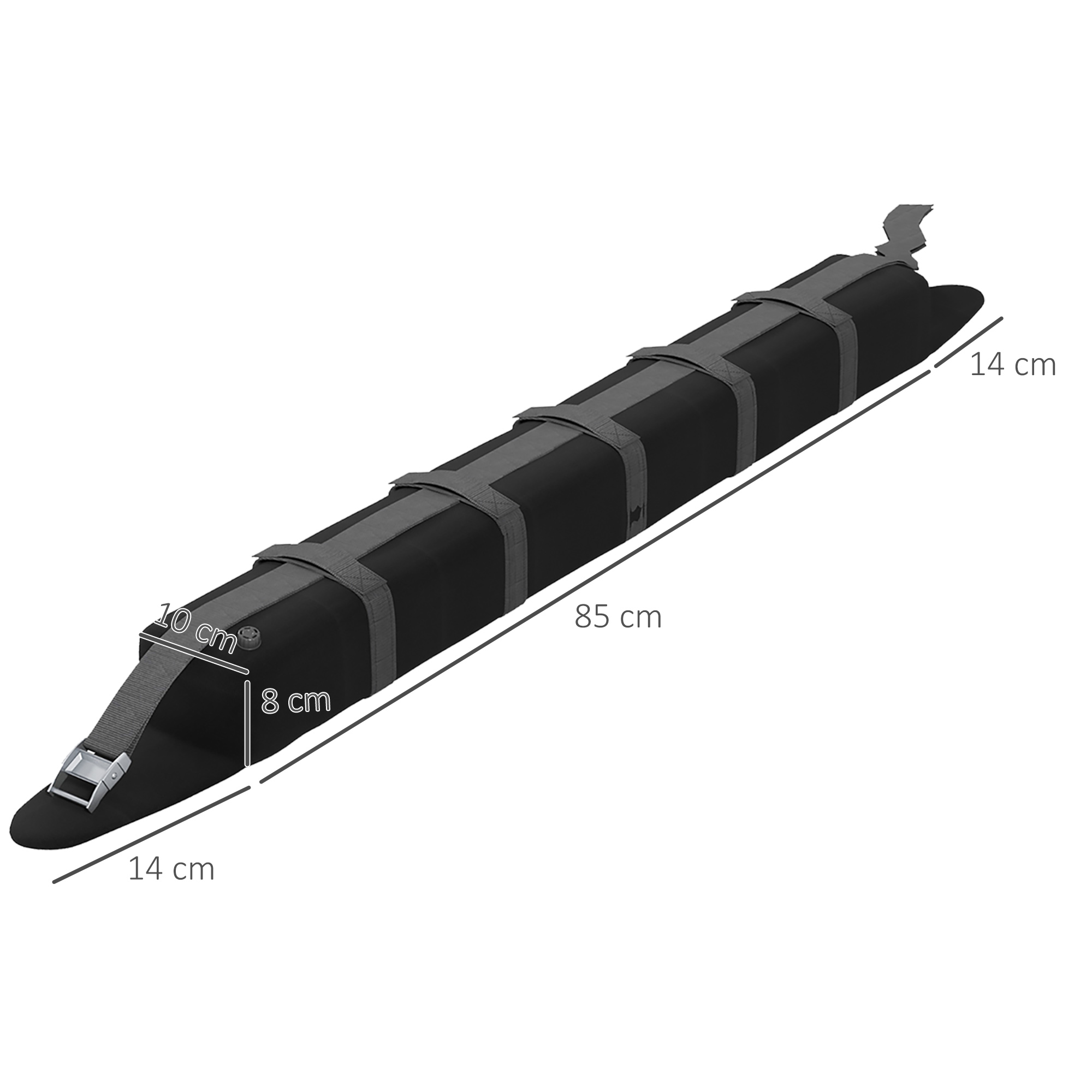 Bolsa de transporte negra con correas grises, 85 cm de largo.