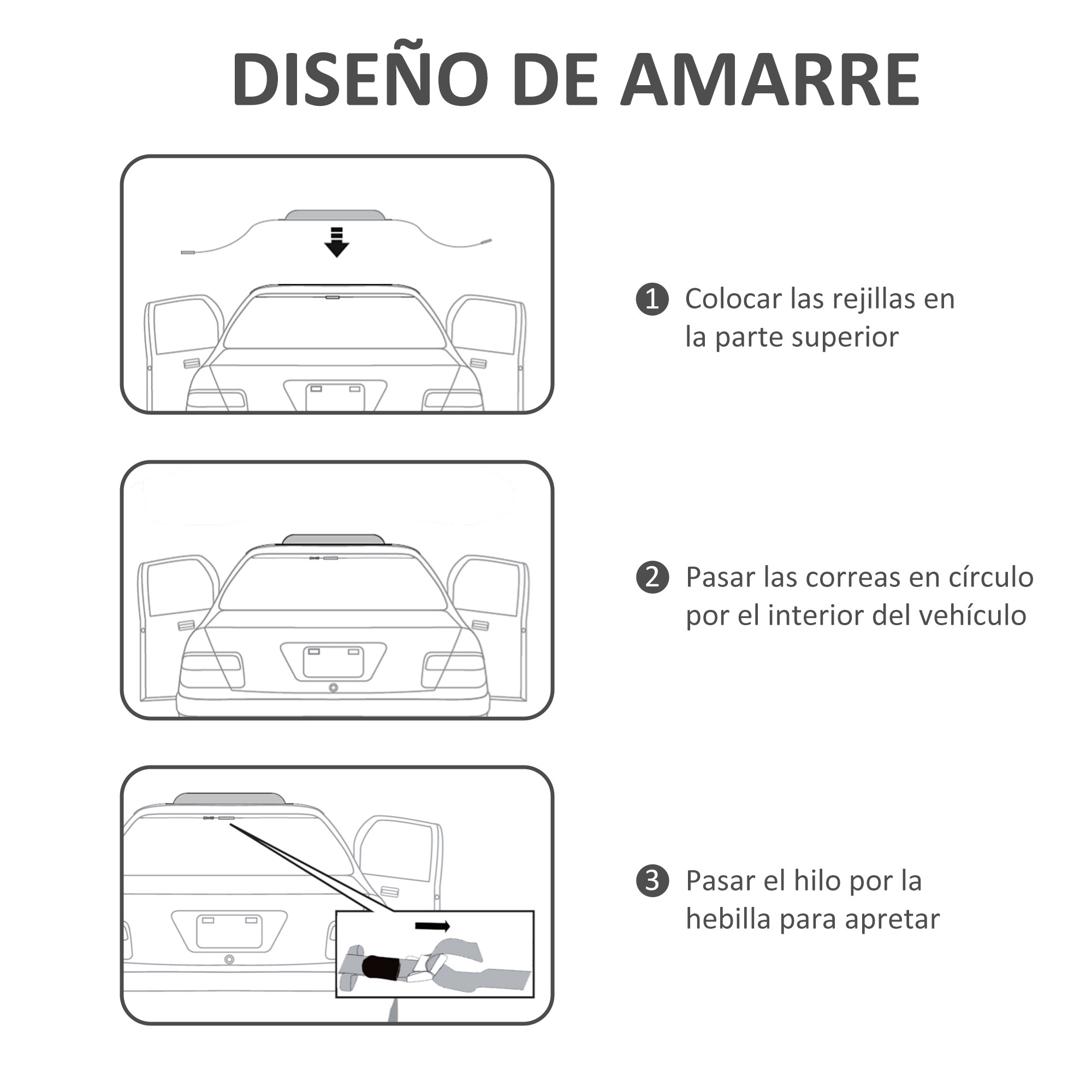 Ilustraciones muestran cómo colocar portaequipajes en un coche.
