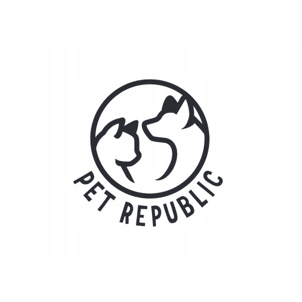 Logo ze stylizowanymi głowami kota i psa w okręgu. Tekst: PET REPUBLIC.