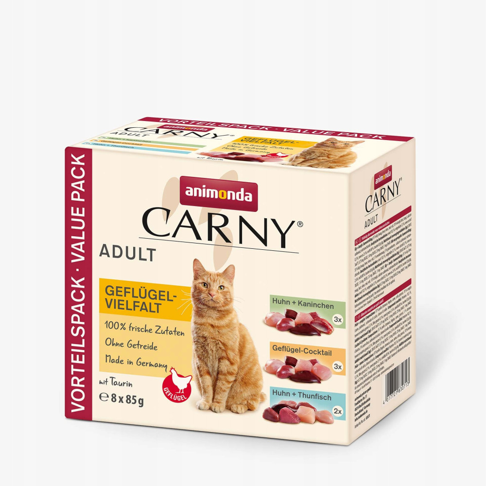 Karma dla kota Animonda Carny Adult, Różnorodność Drobiu, 8 puszek x 85g.