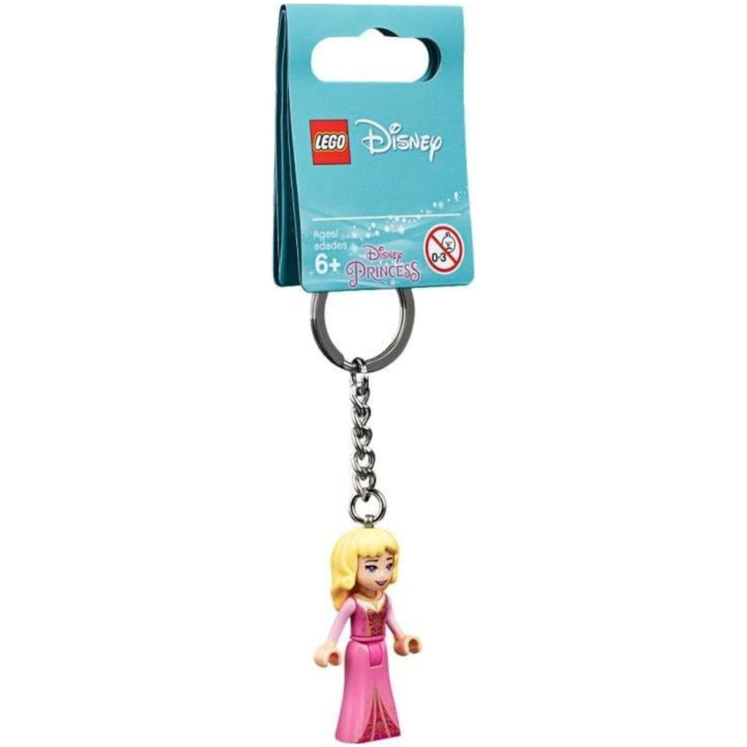 Lego Disney Princess Aurora anahtarlık ambalajı üzerinde. 6 yaş üstü.