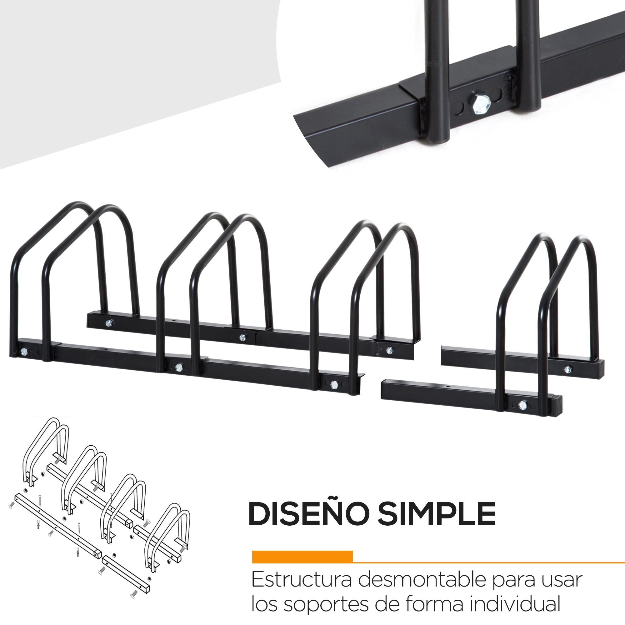 Portabicicletas negro para varios, diseño desmontable.
