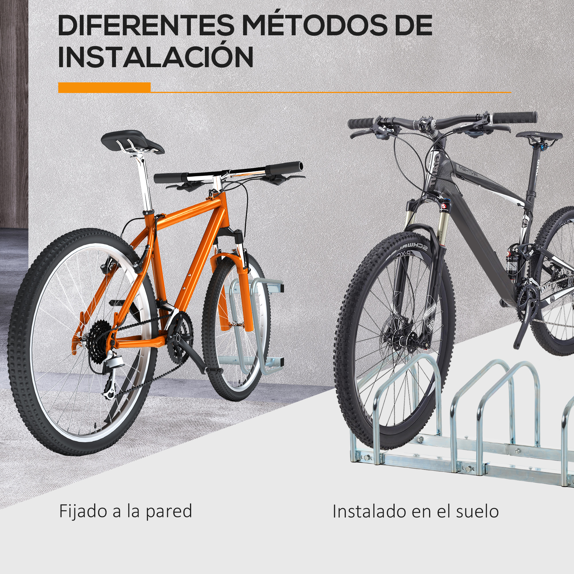 Una bicicleta naranja y una negra se muestran una al lado de la otra.