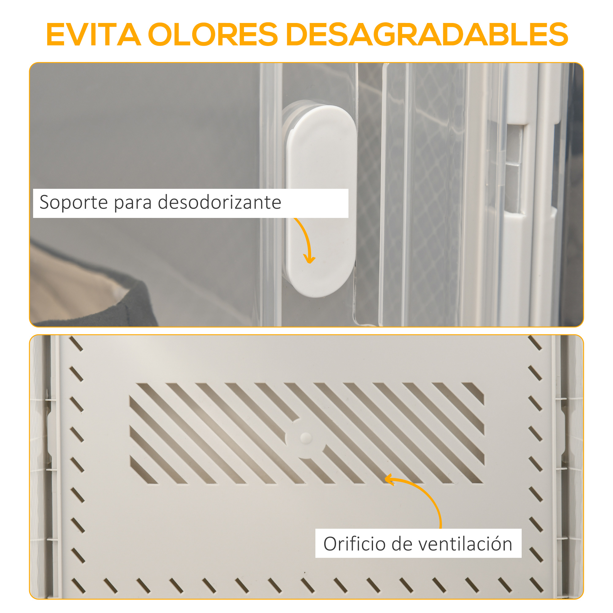 Un compartimento con ranuras de ventilación y un soporte para ambientador.
