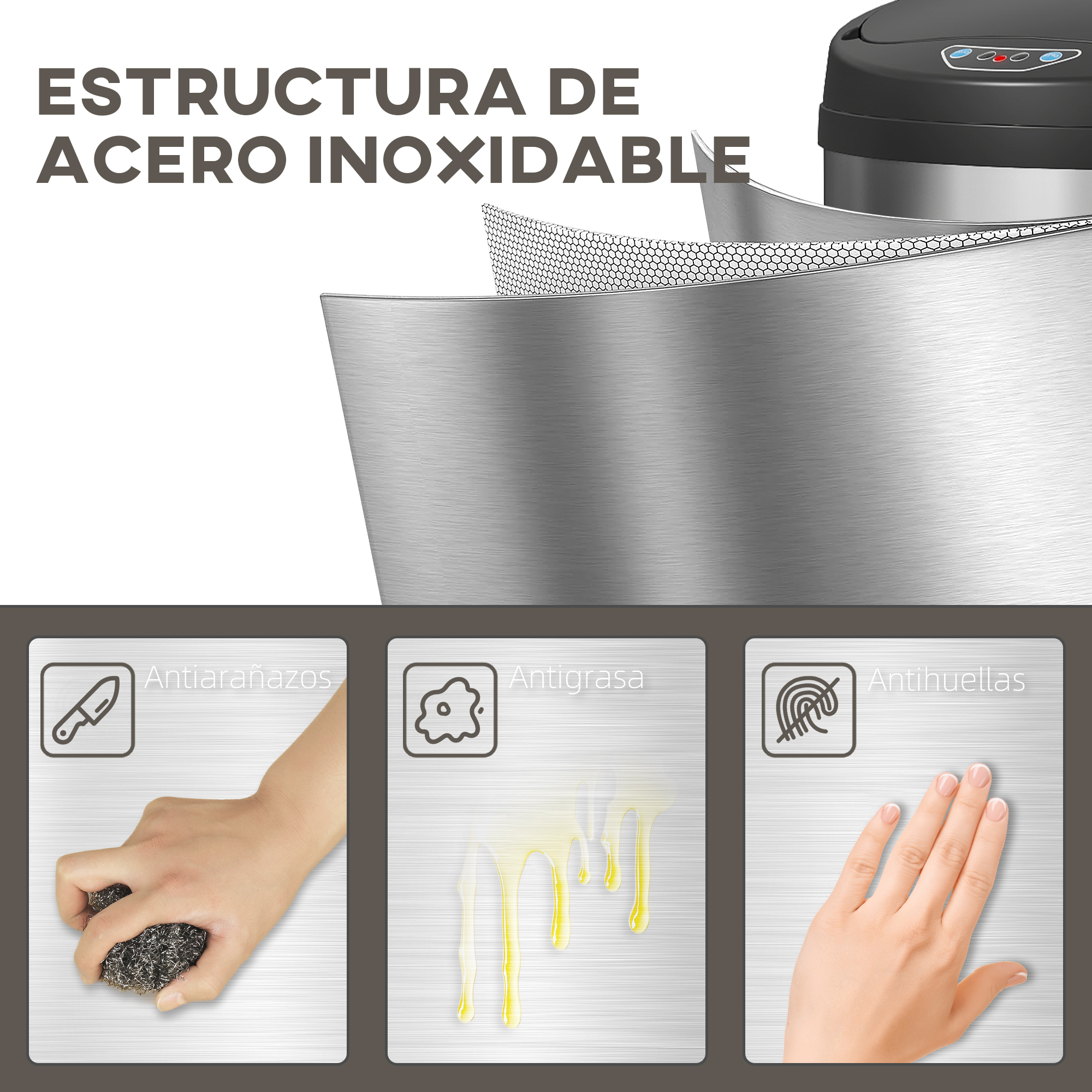 Estructura de acero inoxidable: antiarañazos, antigrasa, anti-huellas.
