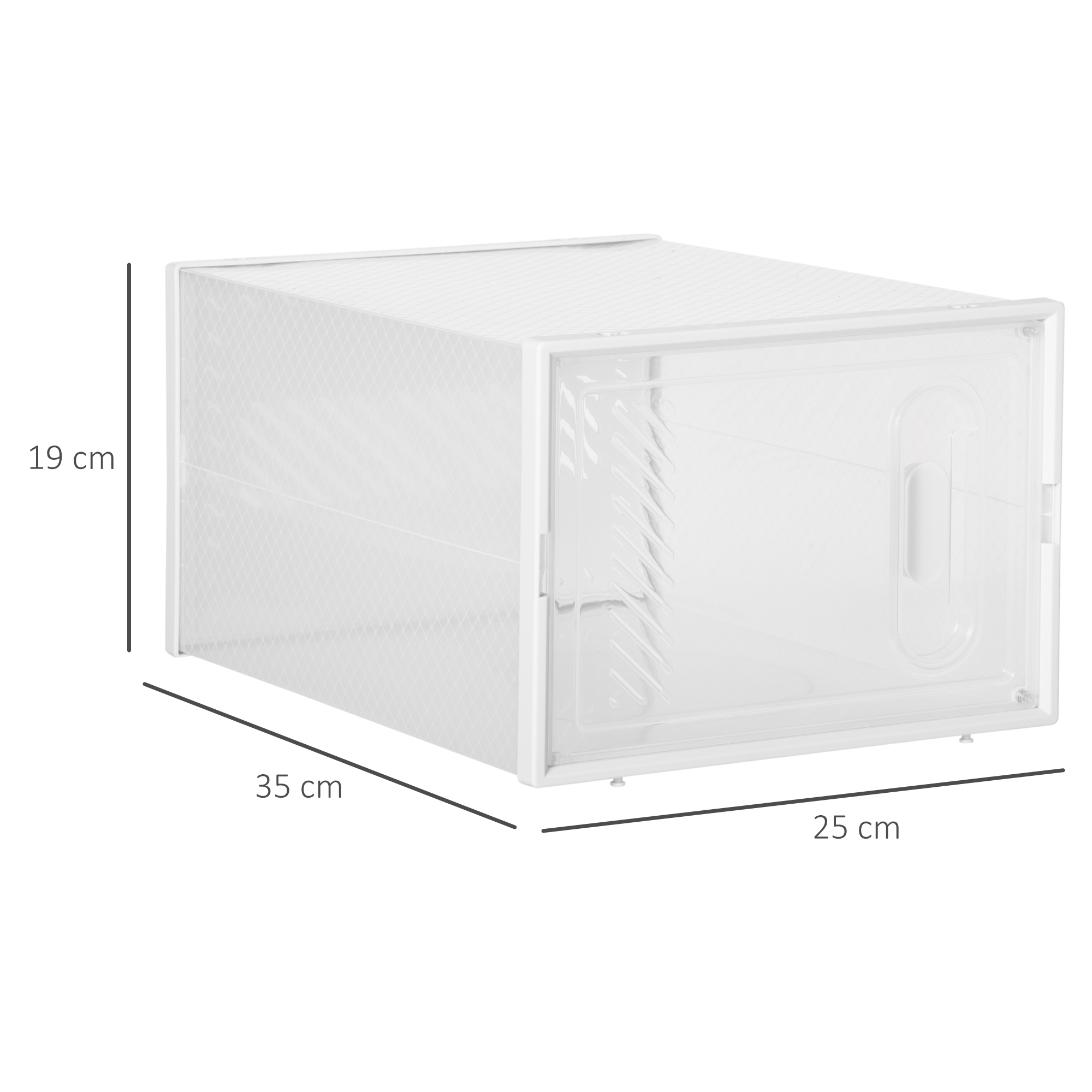 Un contenedor de almacenamiento blanco con dimensiones 35x25x19 cm.