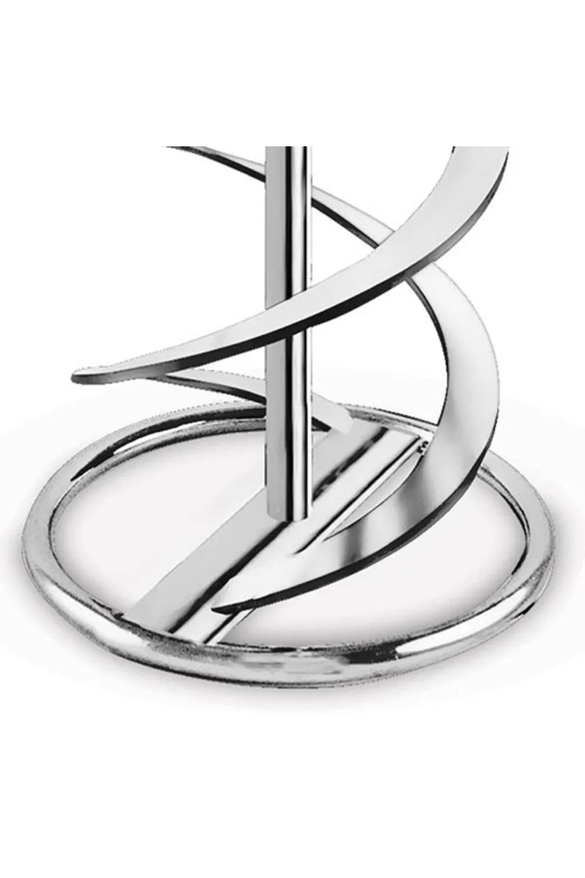 Yuvarlak tabanlı, parlak metal mikser aparatı, spiral bıçaklı.