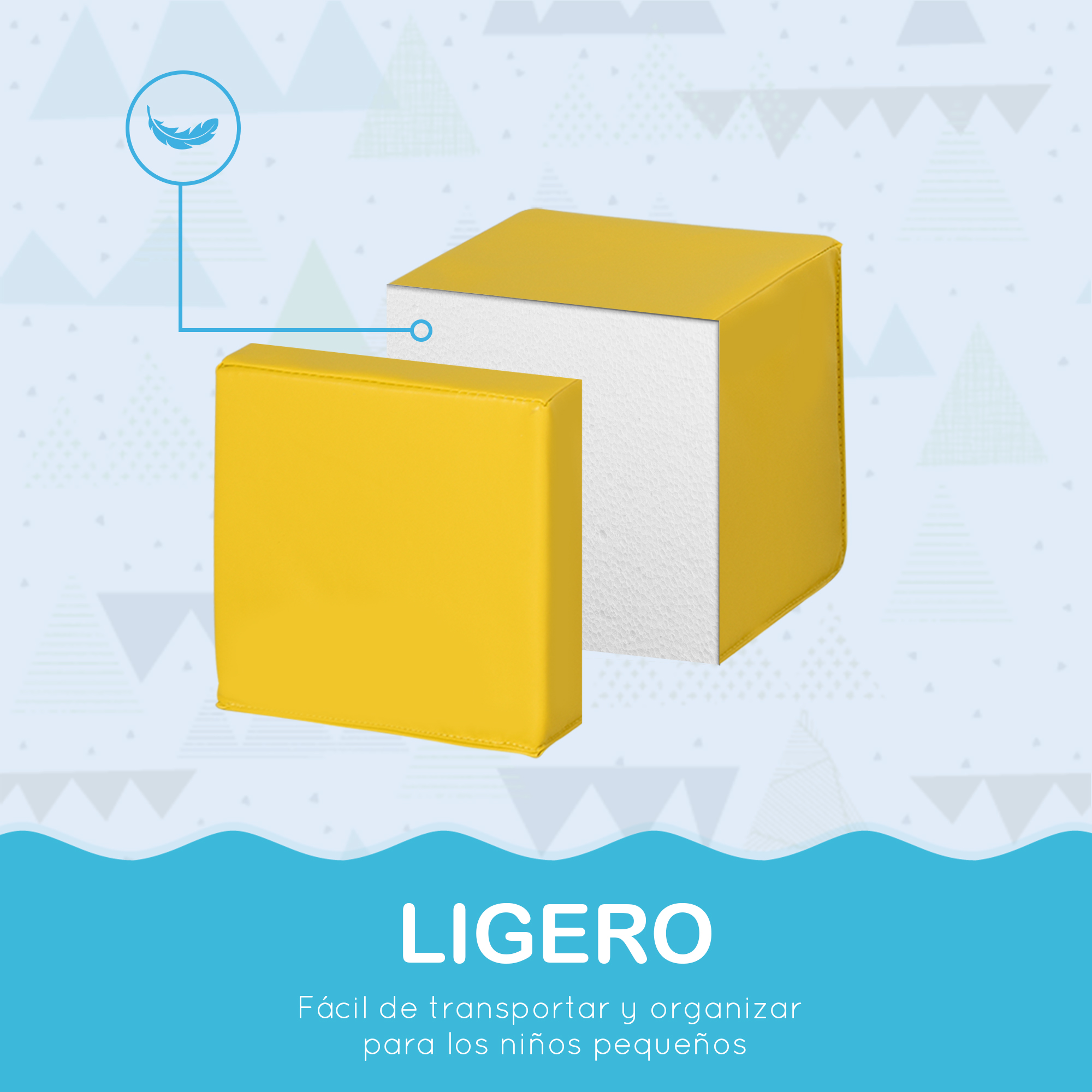 Un cubo de espuma amarillo con núcleo blanco, junto a otro.