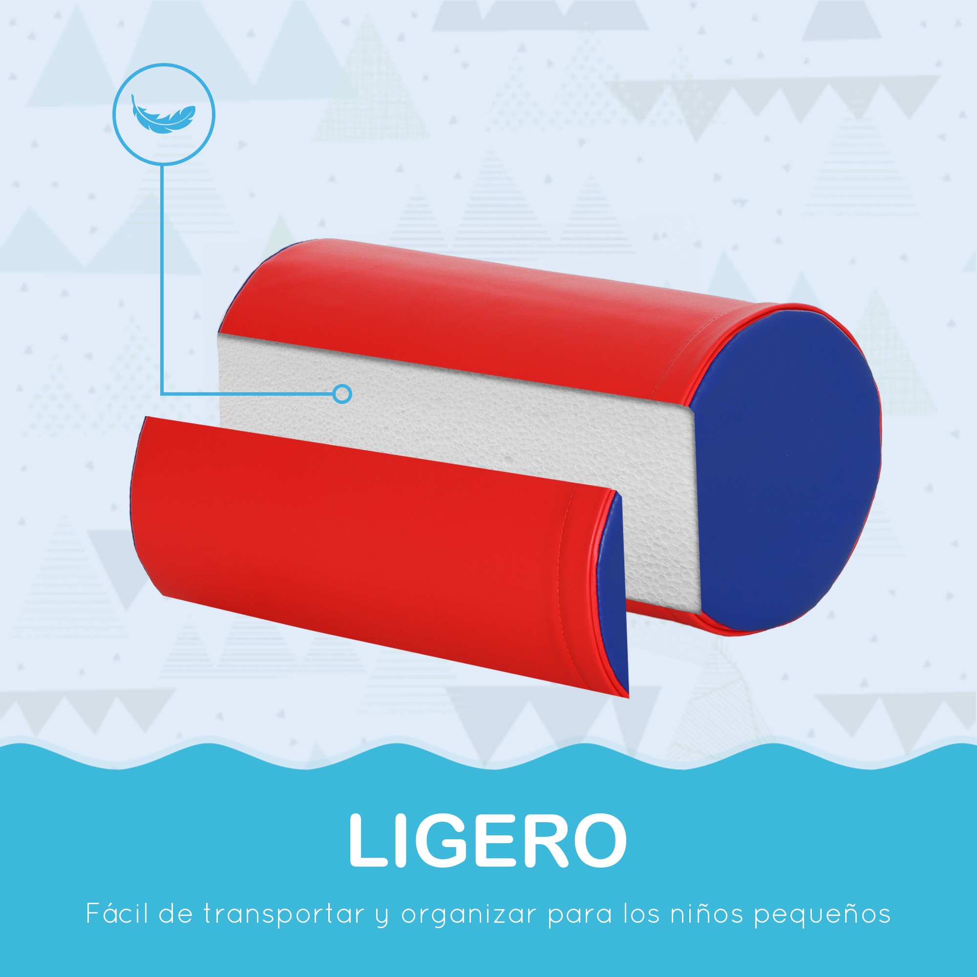 Un cilindro de espuma rojo y azul con un gráfico de pluma.