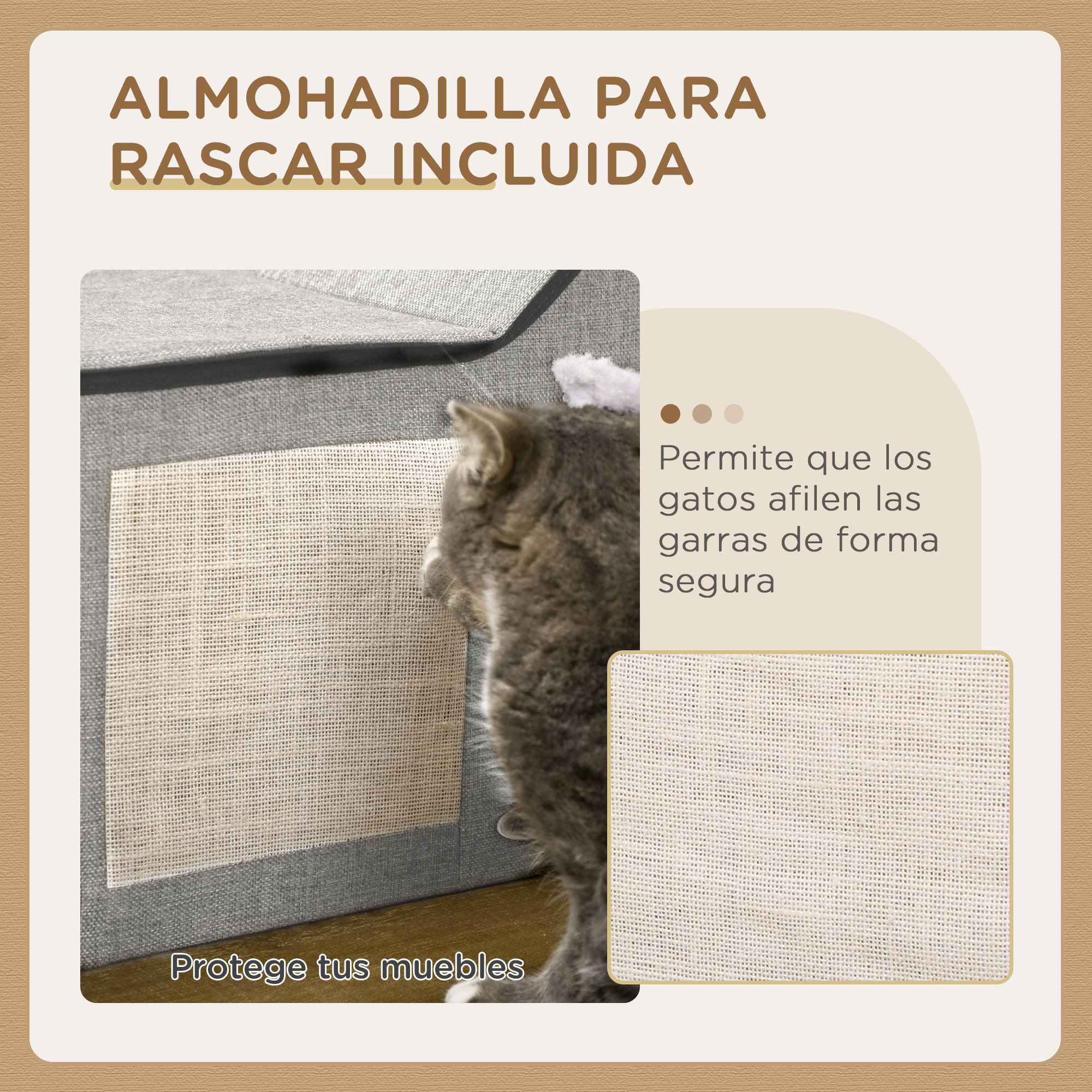 Gato gris rasca sofá con almohadilla de sisal. Almohadilla incluida.