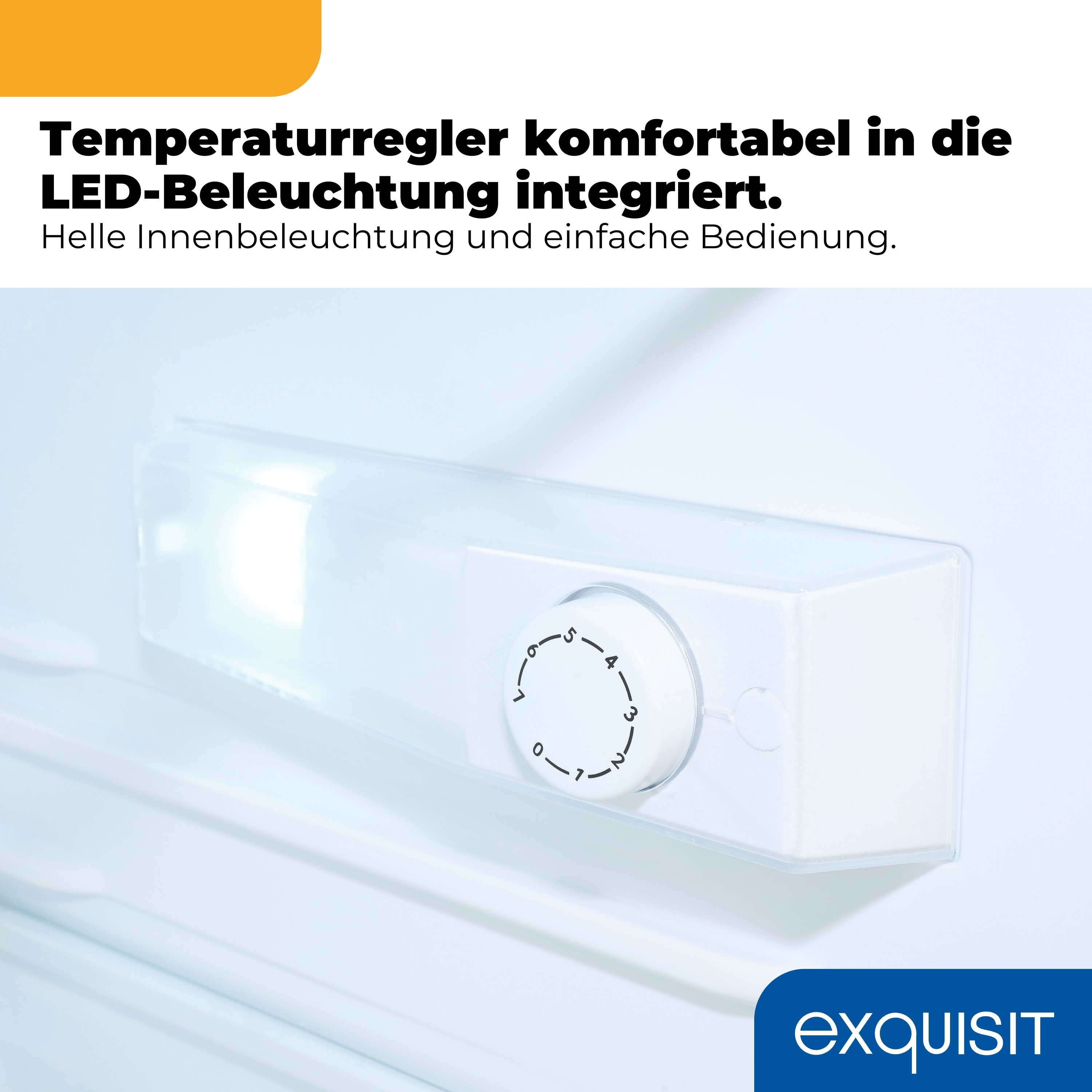 Integrierter Temperaturregler und LED-Beleuchtung mit Drehregler.