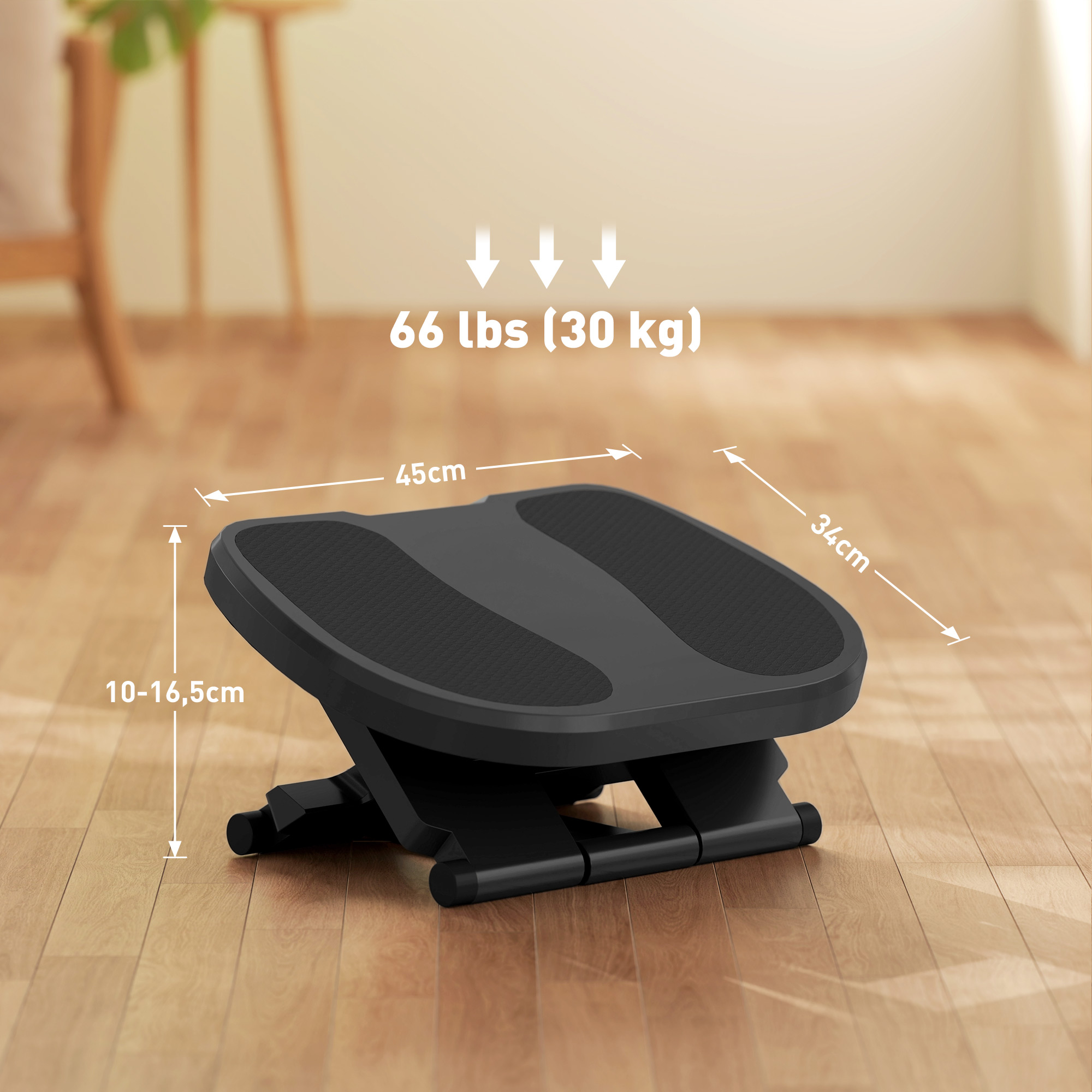 Stepper negro de 45x34cm, altura 10-16,5cm, capacidad 30kg.