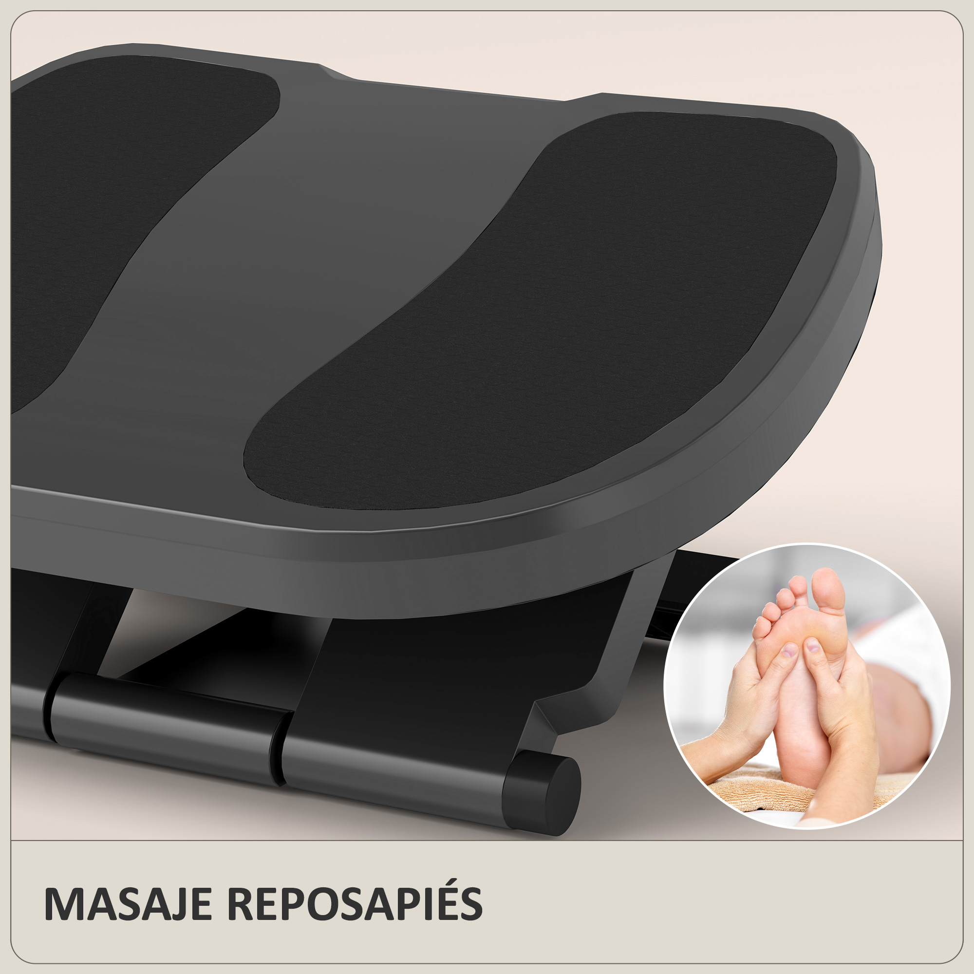 Un masajeador de pies negro con un primer plano de un pie siendo masajeado.