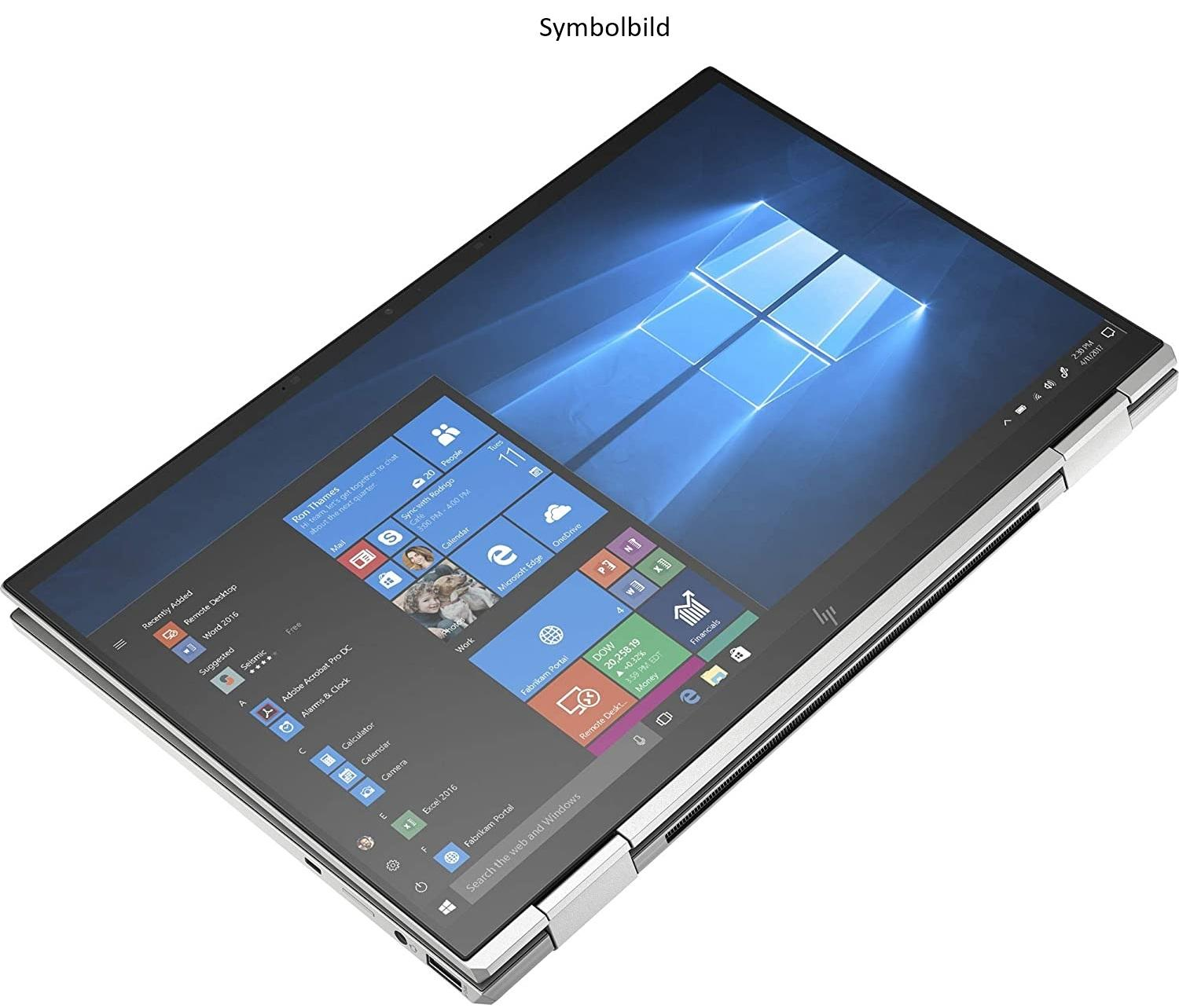 Ein Laptop mit Windows 10-Startbildschirm und verschiedenen App-Kacheln auf dem Bildschirm.