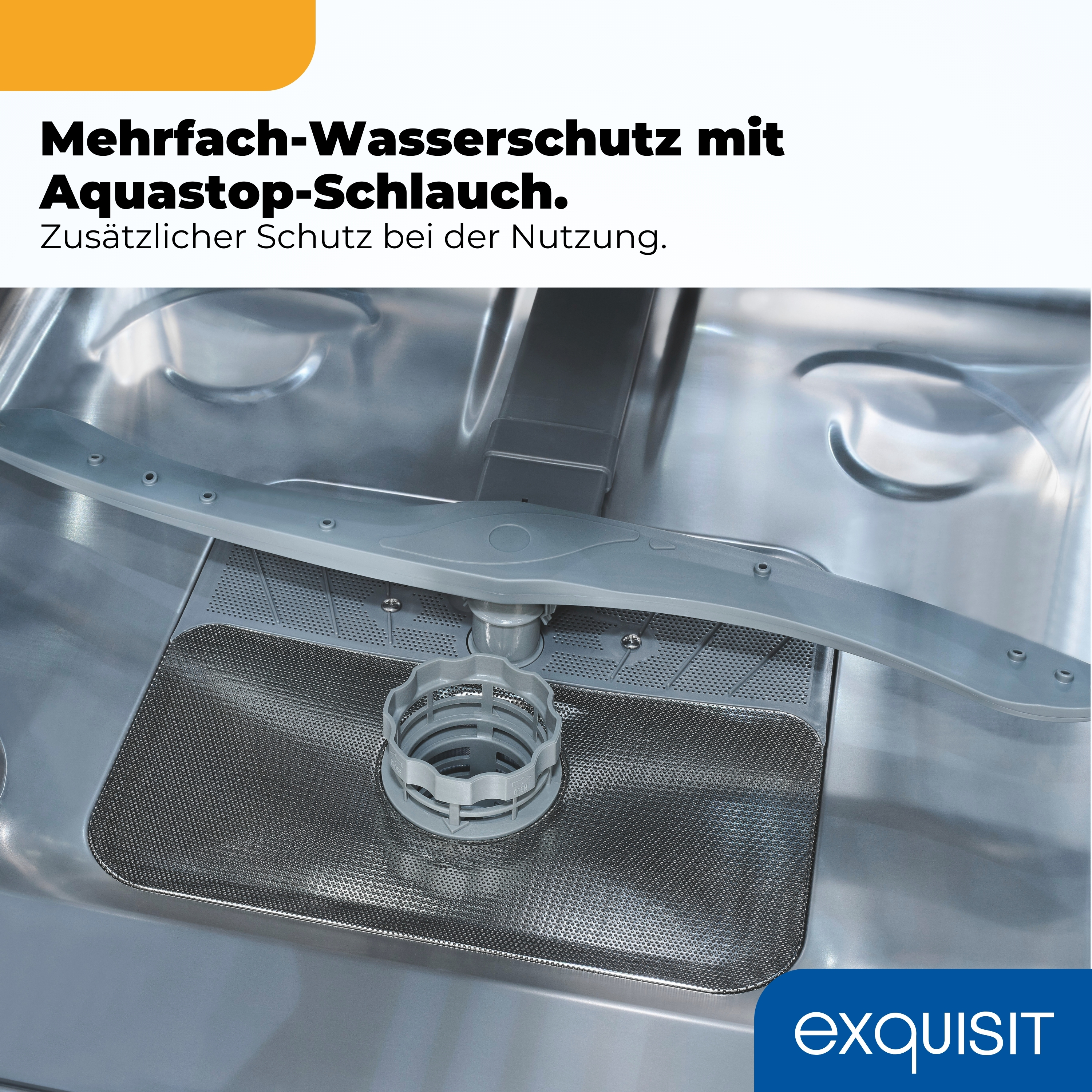 Das Innere eines Geschirrspülers mit Sprüharm und Sieb.