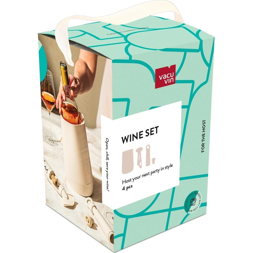 Confezione set vino con tappo sottovuoto, bicchieri e ciondolo per calice.
