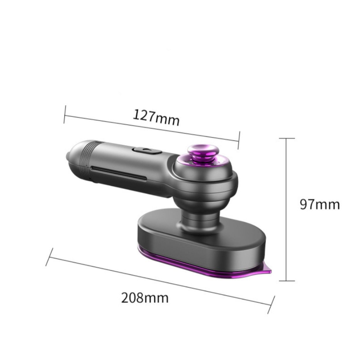 Ein schwarzer Auto-Zigarettenanzünder-Adapter mit Lila-Akzenten, Maße 127x97x208mm.