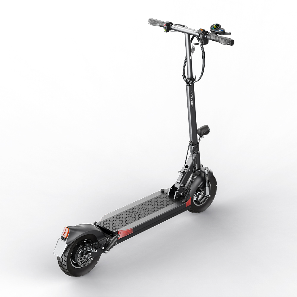 Un monopattino elettrico nero con sospensioni e display sul manubrio.