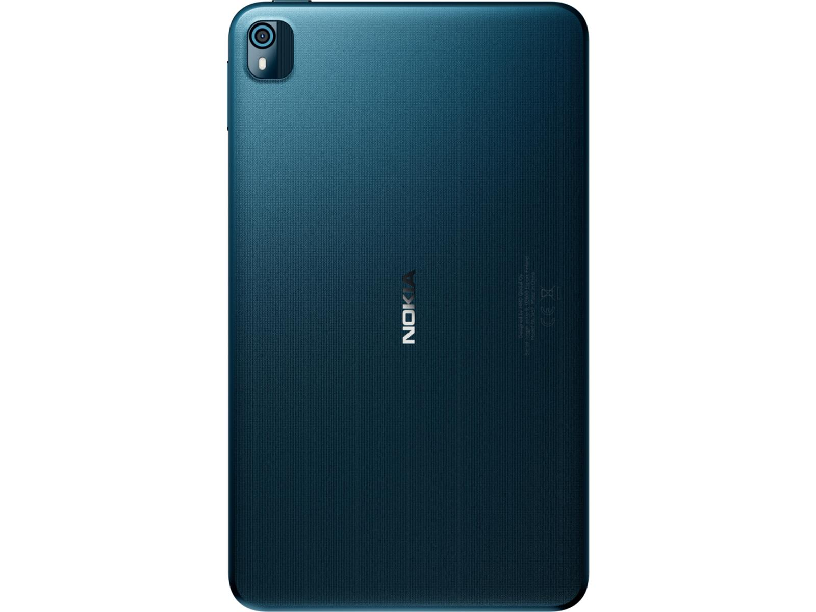 Rückseite eines dunkelblauen Nokia Tablets mit Kamera und Logo.