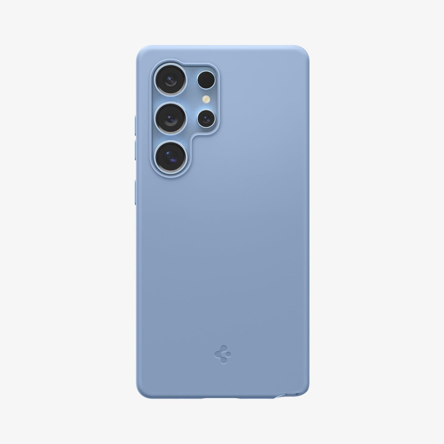 Una funda de teléfono azul con un conjunto de cámaras en la parte trasera.