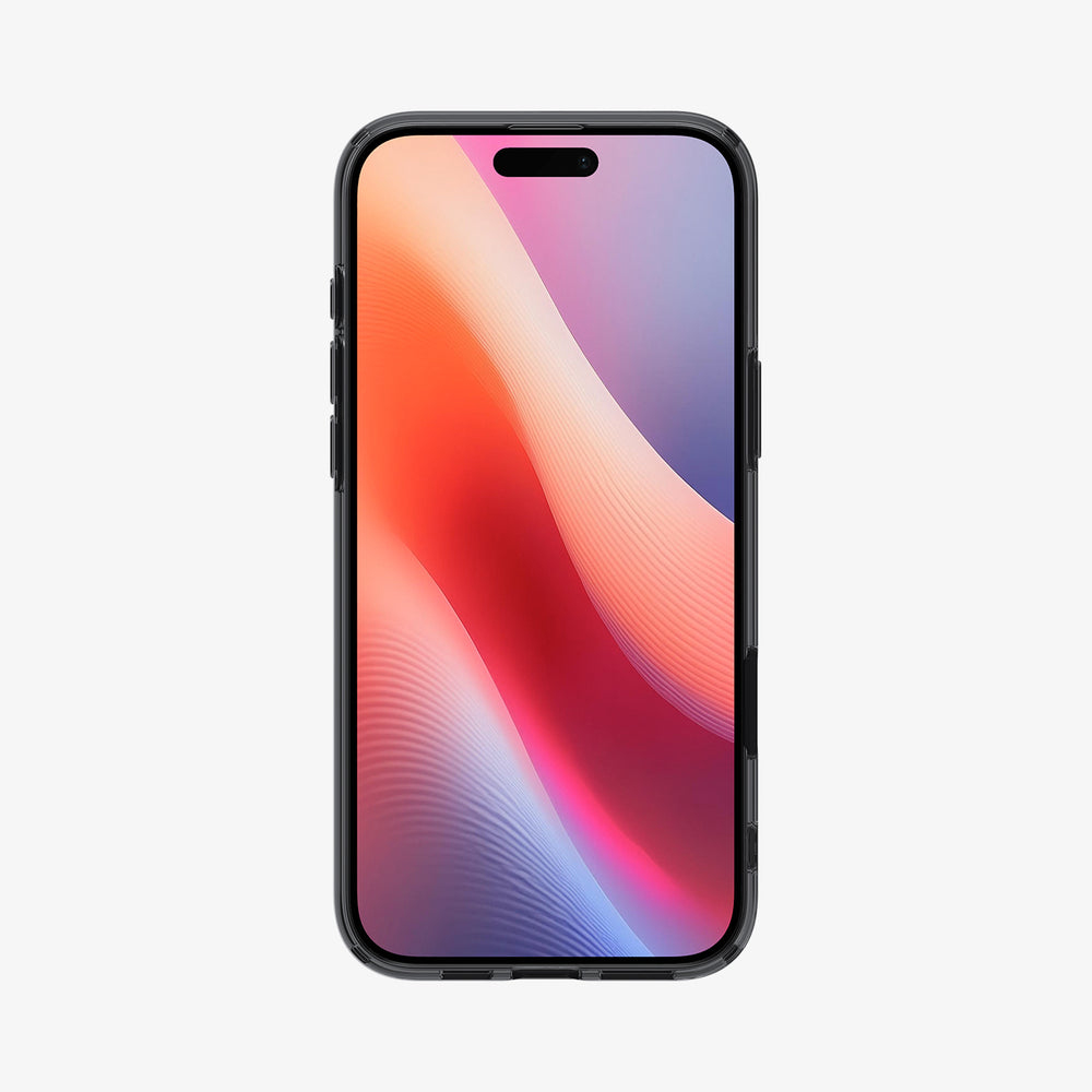 Uno smartphone con uno sfondo dinamico e multicolore. Il display è a fuoco.