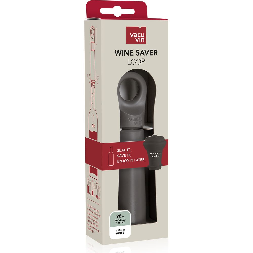 Confezione di un set sottovuoto per vino grigio scuro con tappo.