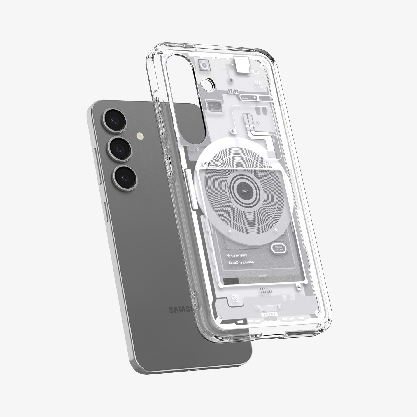 Un design di custodia trasparente mostra i componenti interni del telefono.