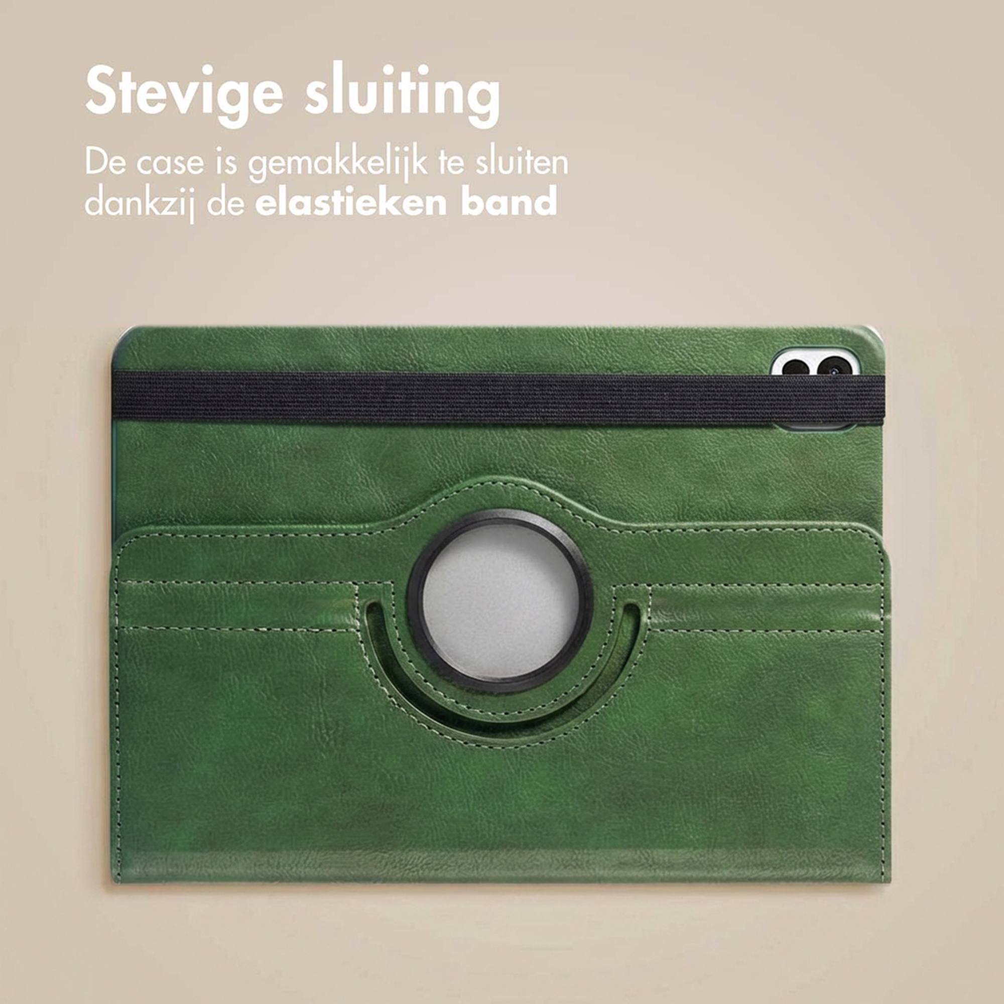 Green case with elastic strap and card slots.
