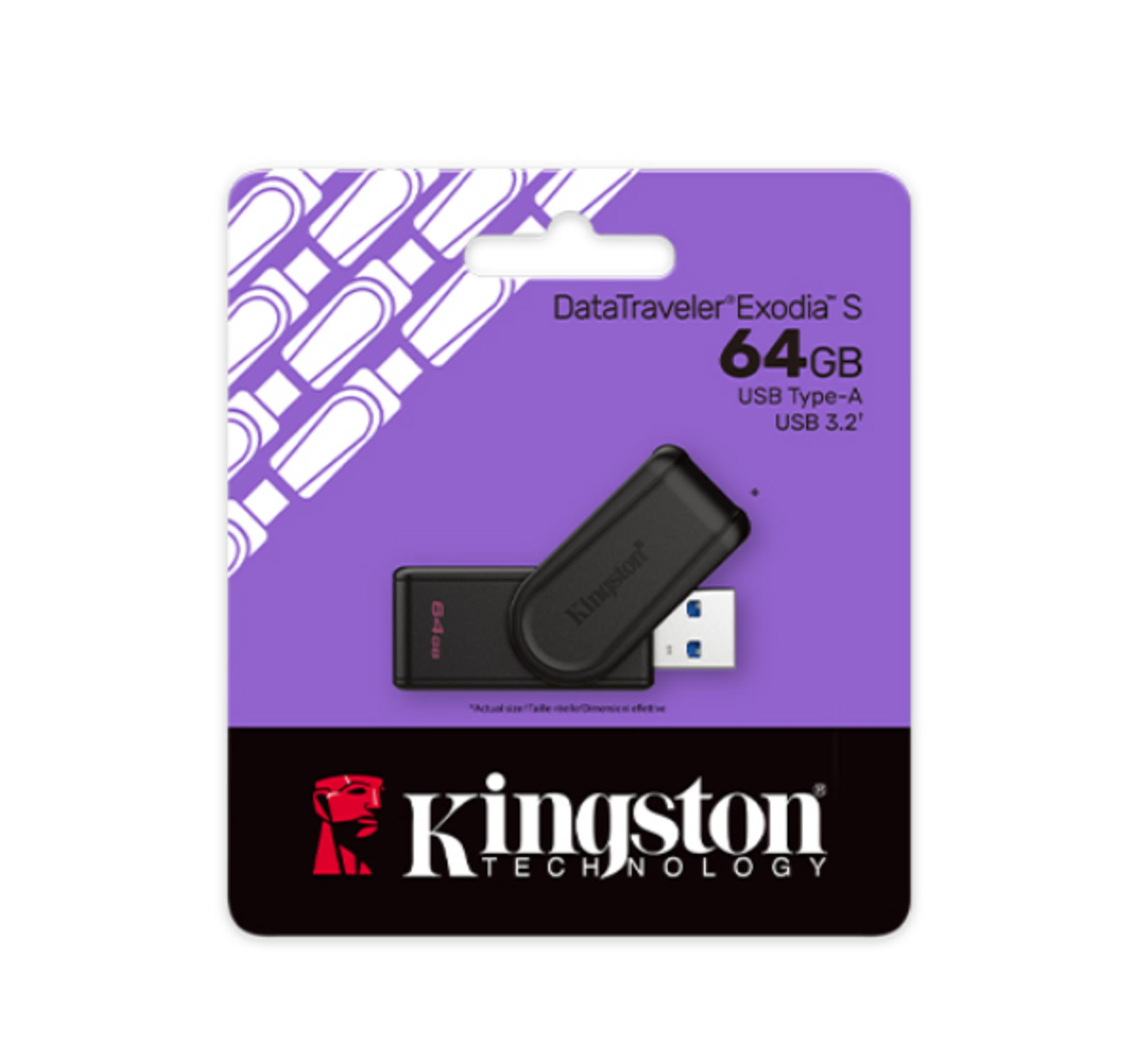 Kingston DataTraveler Exodia S 64GB USB 3.2 stick in verpakking.