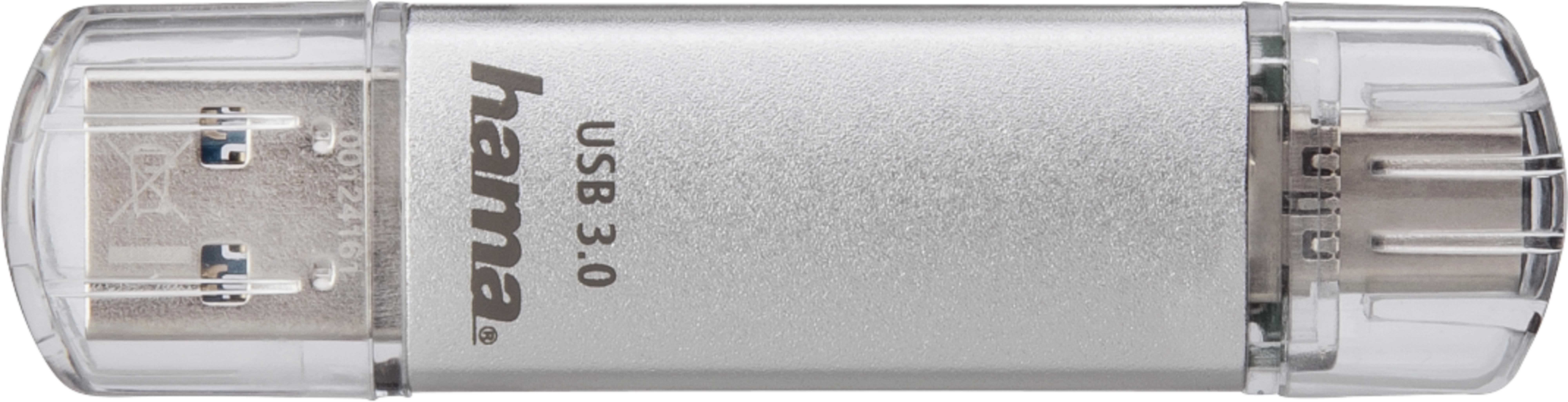 Clé USB argentée avec logo Hama et inscription USB 3.0.