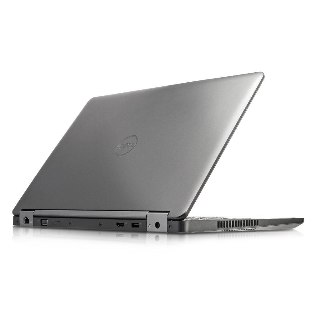 Ein silberner Dell-Laptop wird von der Seite gezeigt, mit sichtbaren Anschlüssen an der Seite.