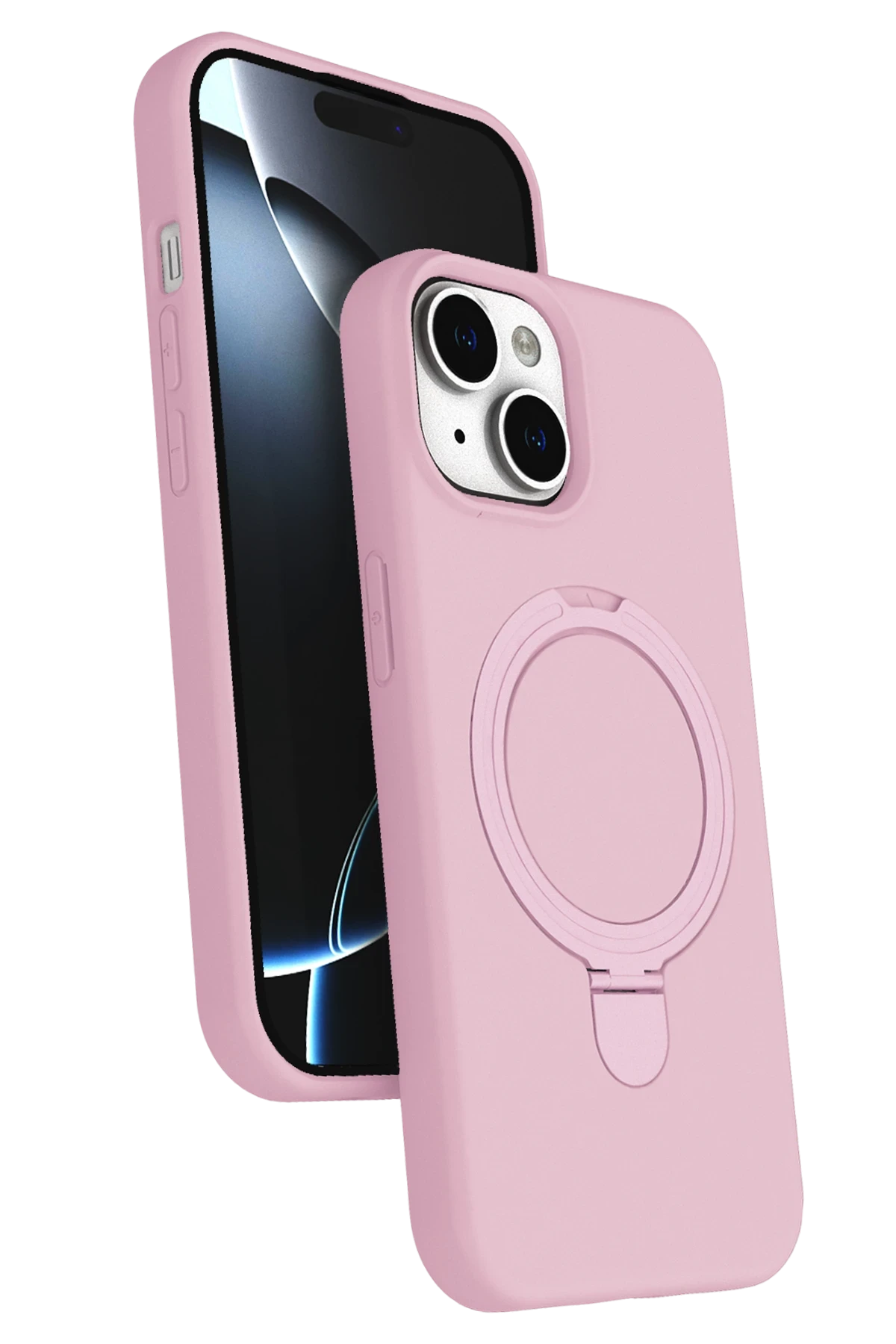 NEWFACE Apple iPhone 15 Uyumlu Regal Magsafe Standlı Telefon Kılıfı Pembe