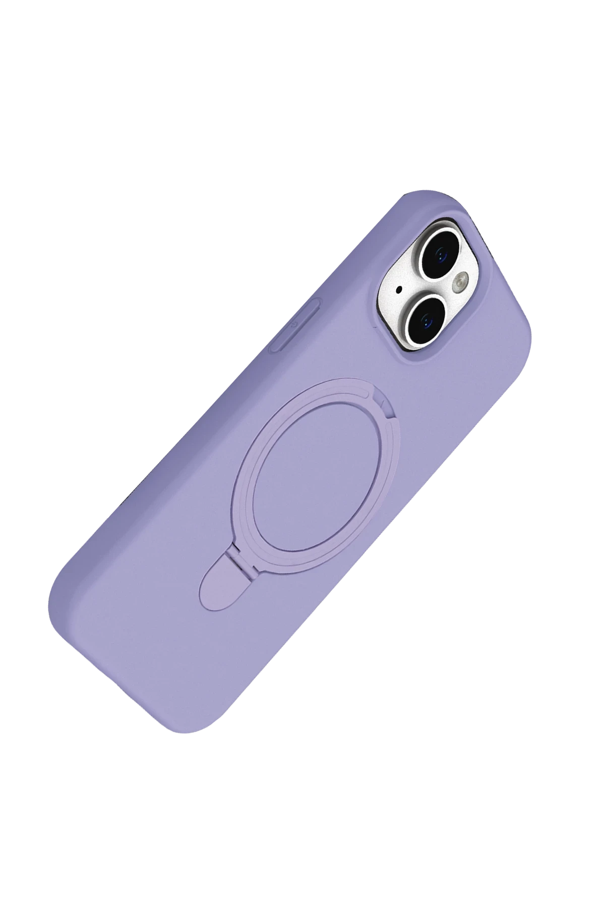 Halka tutuculu ve kamera adacıklı mor telefon kılıfı.