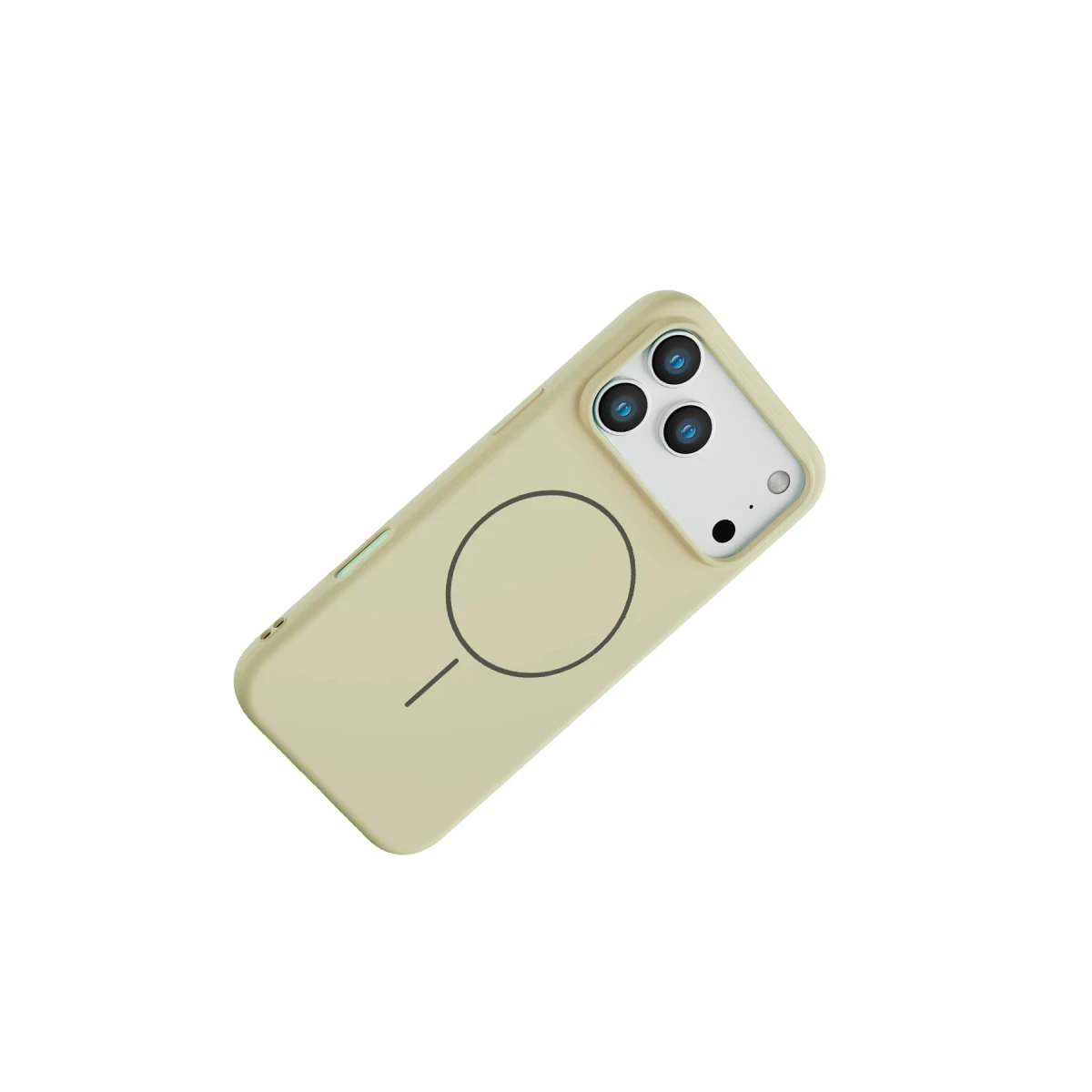 Daire ve çizgi desenli açık sarı telefon kılıfı.