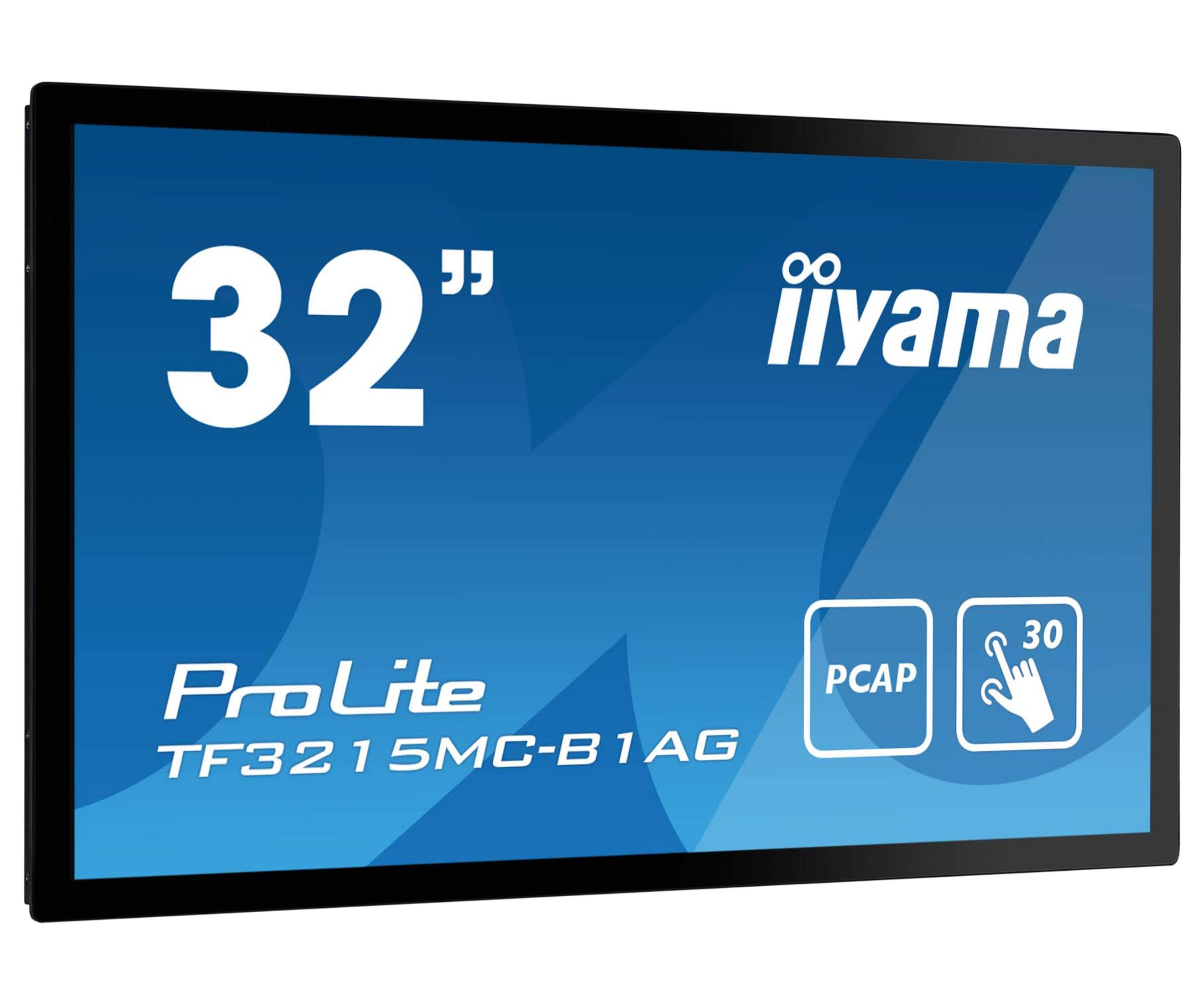 Un monitor iiyama ProLite de 32 pulgadas con icono táctil PCAP.