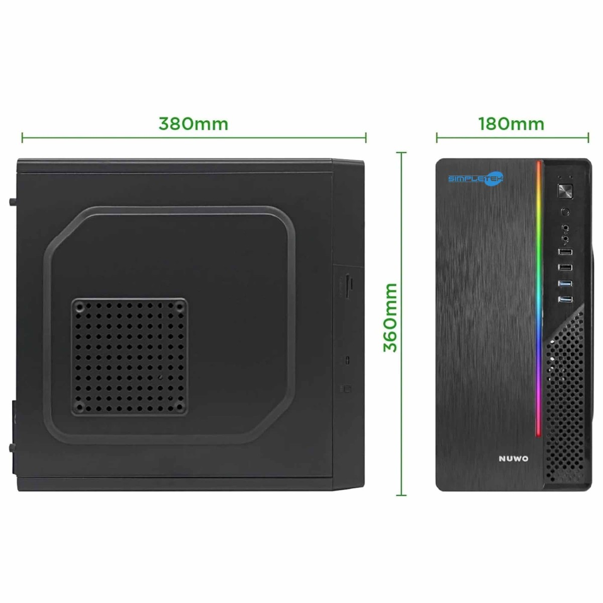 Due case PC nere, una larga 380mm, l'altra 180mm.