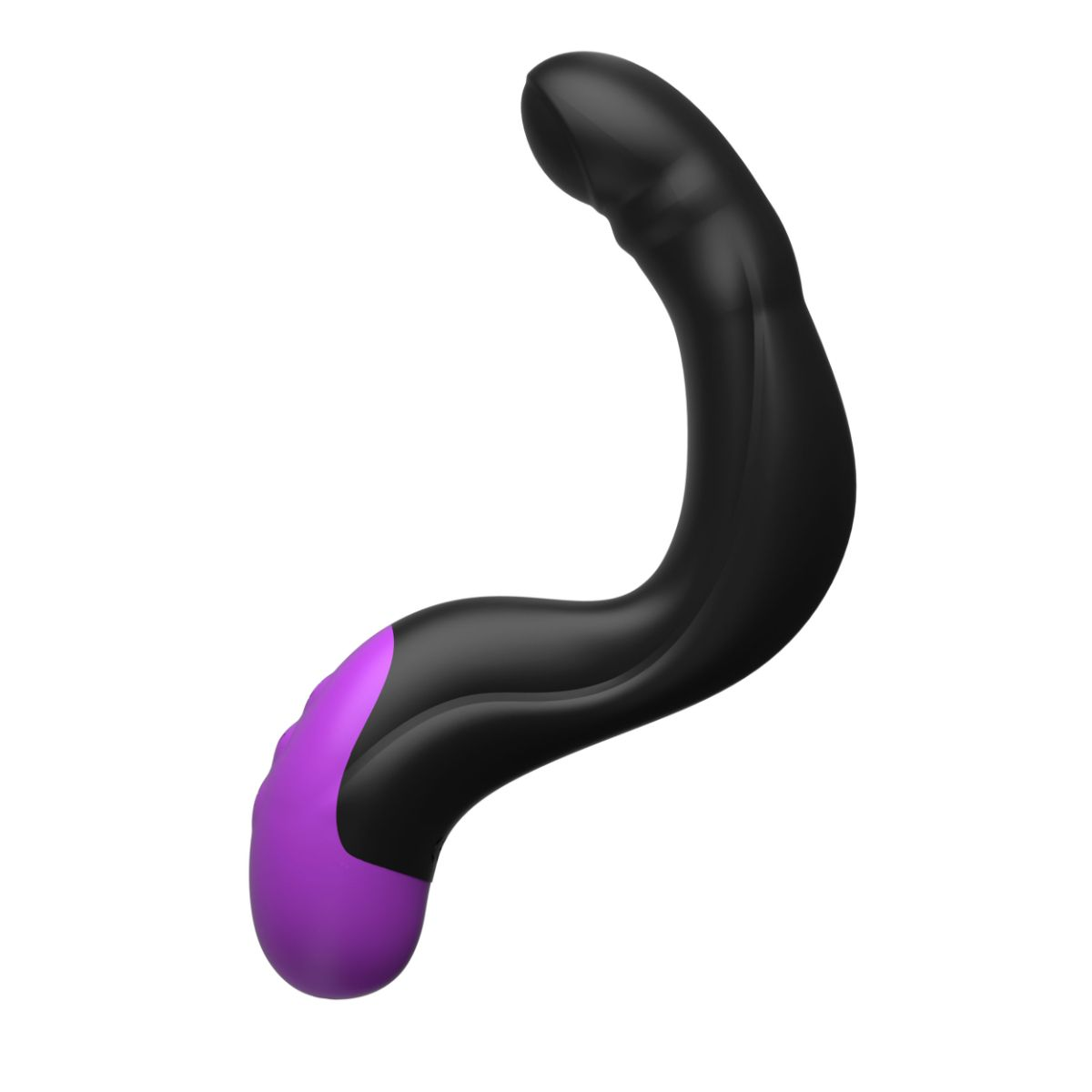 Ein schwarzer, gebogener Vibrator mit einem violetten Akzent am unteren Ende.