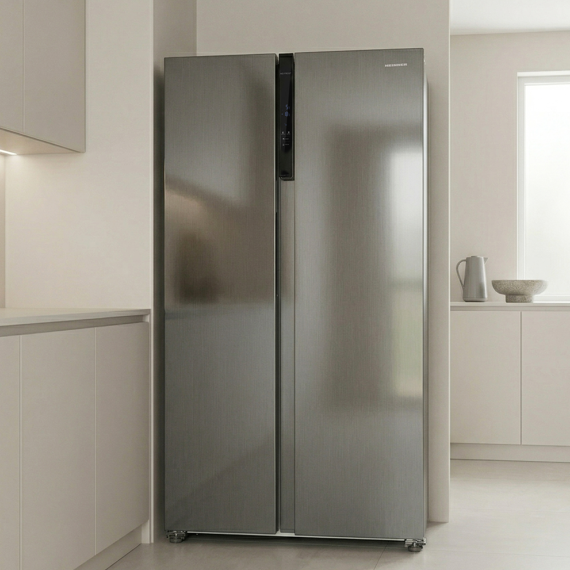 RVS koelkast met dubbele deur in een moderne keuken.