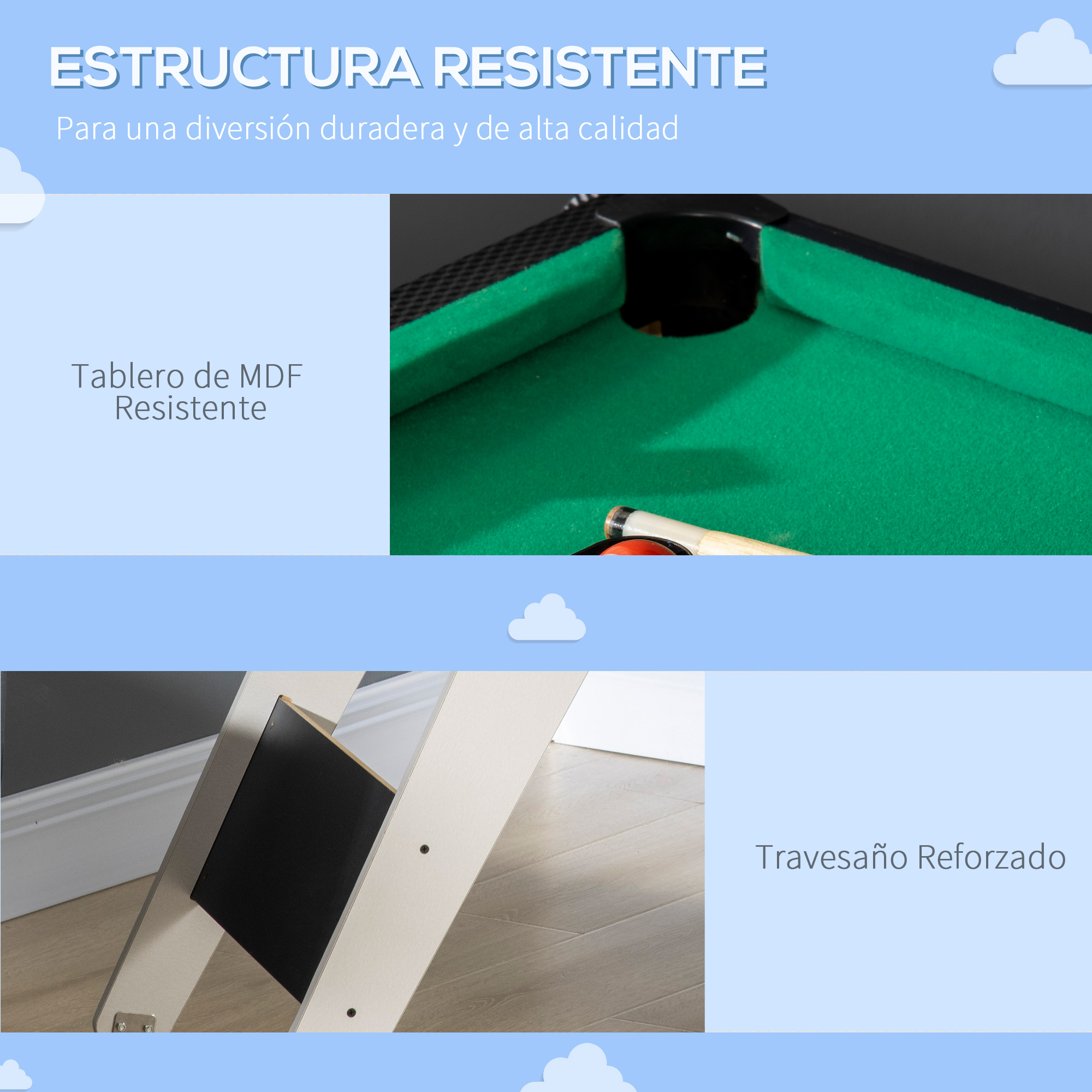 Estructura resistente: tablero de MDF y travesaño reforzado.