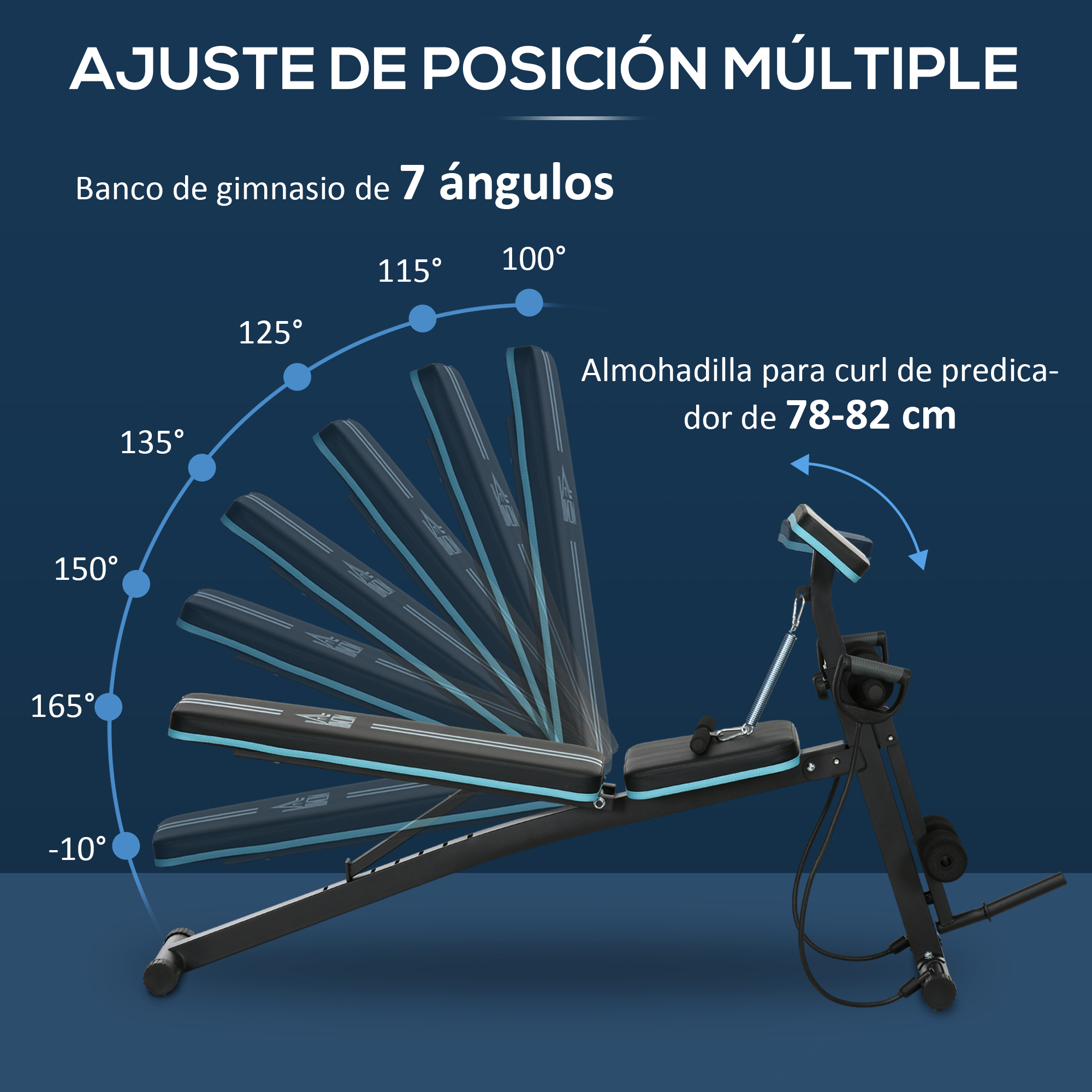 Banco de gimnasio ajustable de 7 ángulos.
