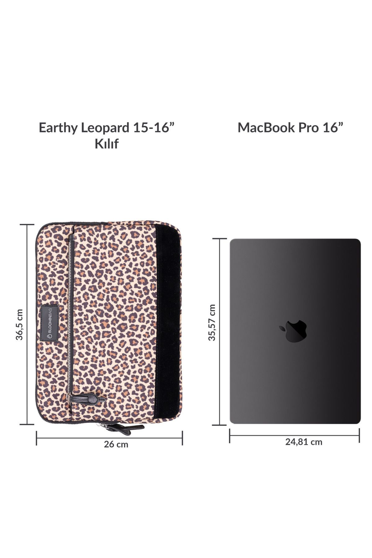 Earthy Leopard laptop kılıfı, MacBook Pro 16" yanında.