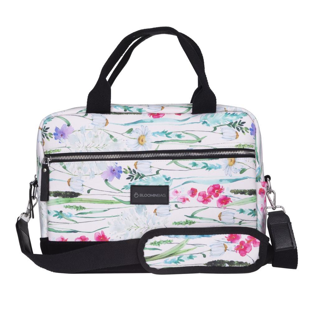 BLOOMINBAG Spring Bloom MacBook 14 inç Laptop Çantası Beyaz - yeşil - fuşya çiçekli