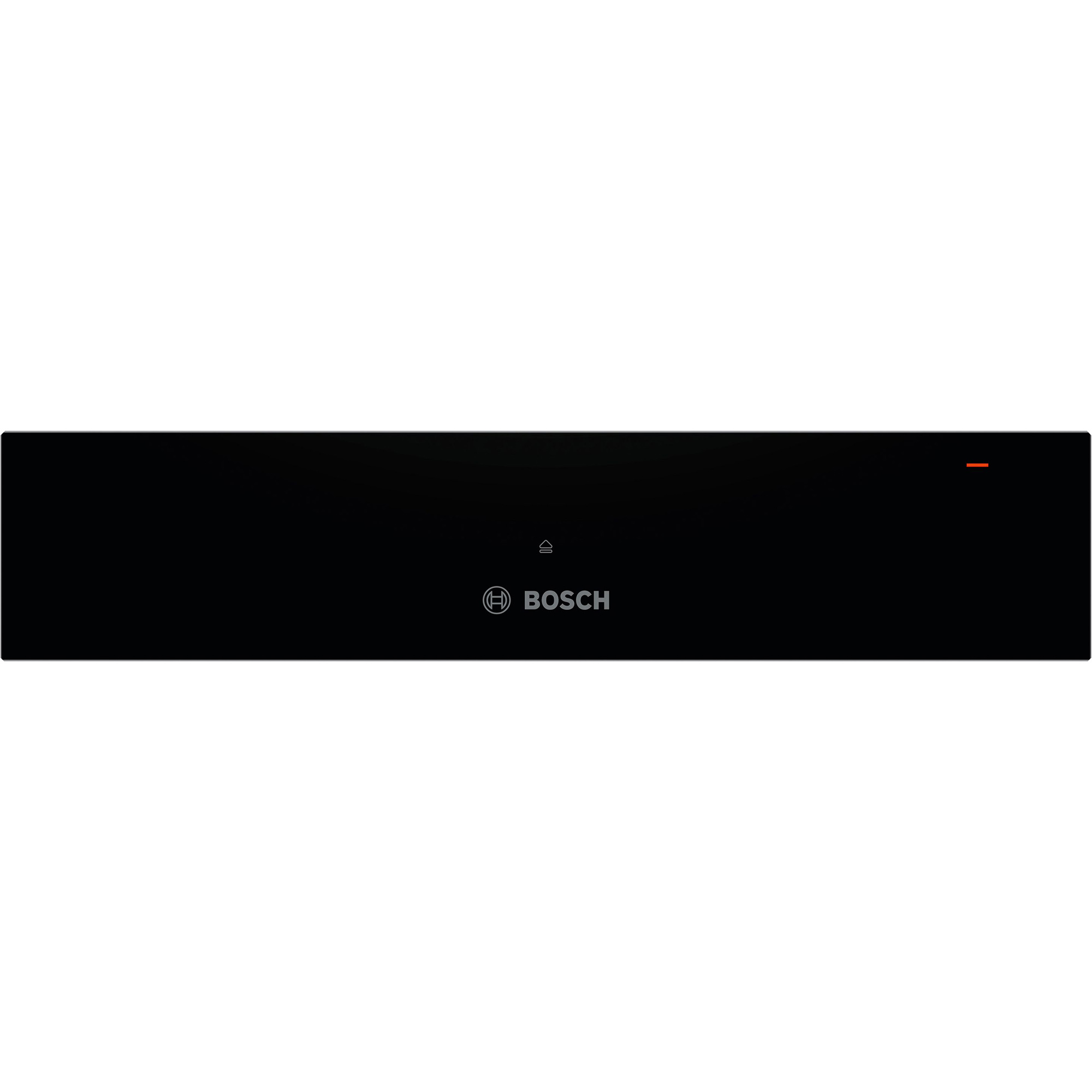 Plaque de cuisson noire avec logo Bosch et indicateur rouge.